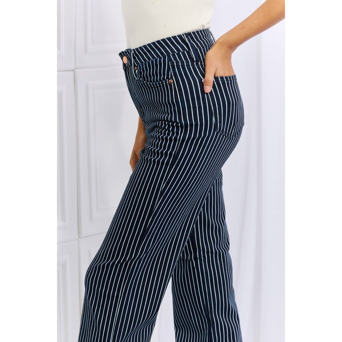 Judy Blue Cassidy Full Size High Waisted Tummy Control Striped Straight Jeans