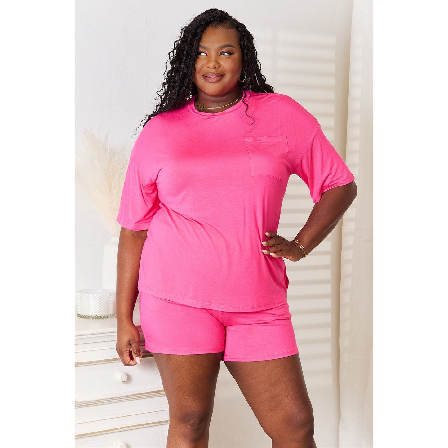 Basic Bae Full Size Soft Rayon Half Sleeve Top and Shorts Set