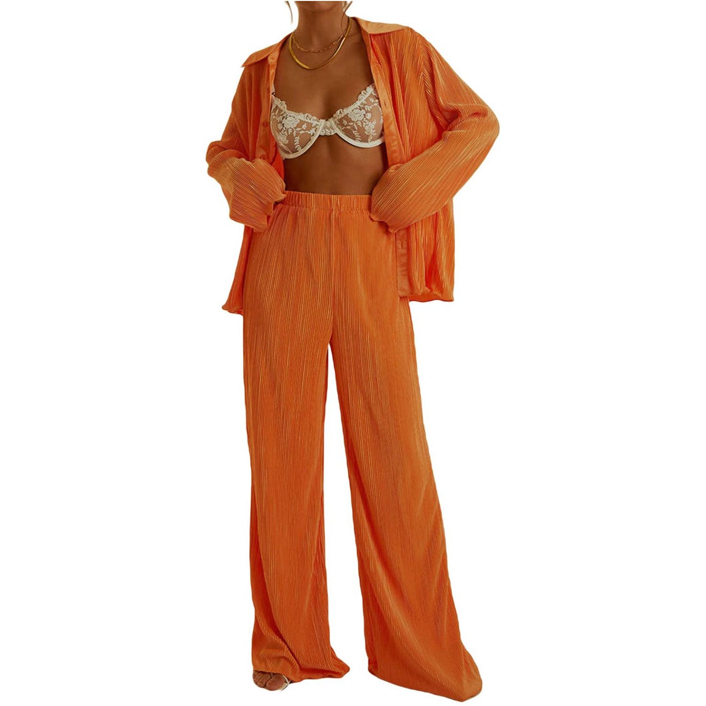 Collared Neck Long Sleeve Top and Pants Lounge Set