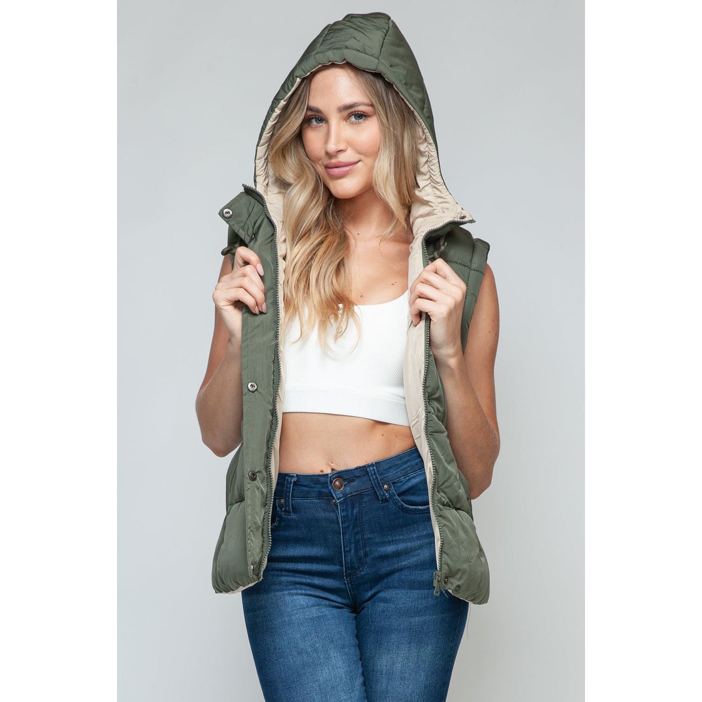 Snobbish Snap and Zip Closure Hooded Vest