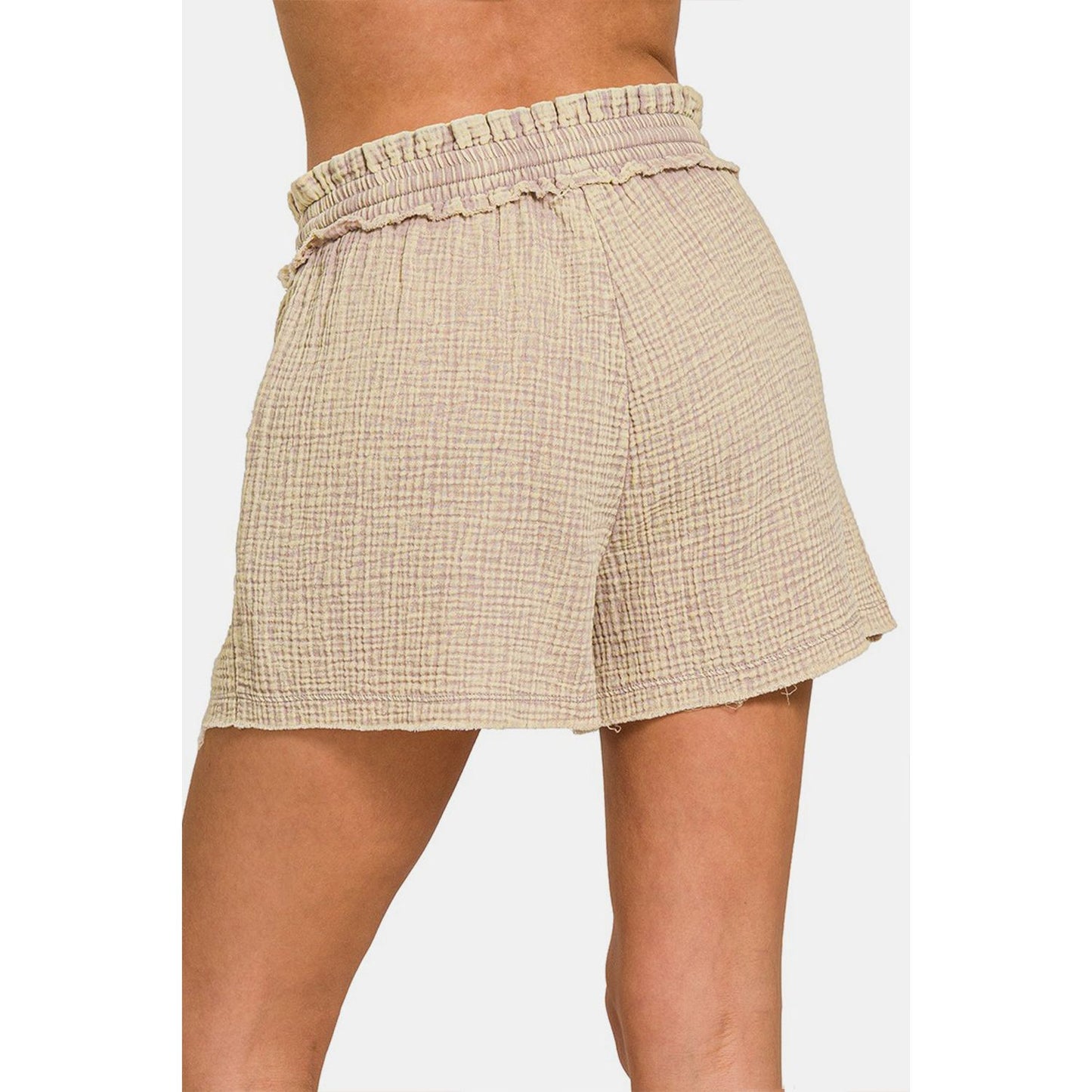 Zenana Washed Frayed Hem Drawstring Shorts