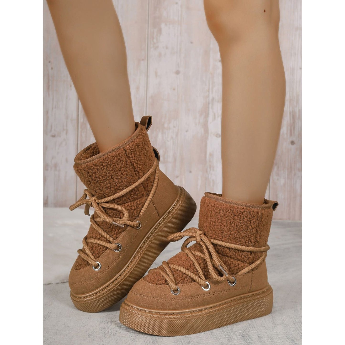 Lace-Up Round Toe Platform Boots