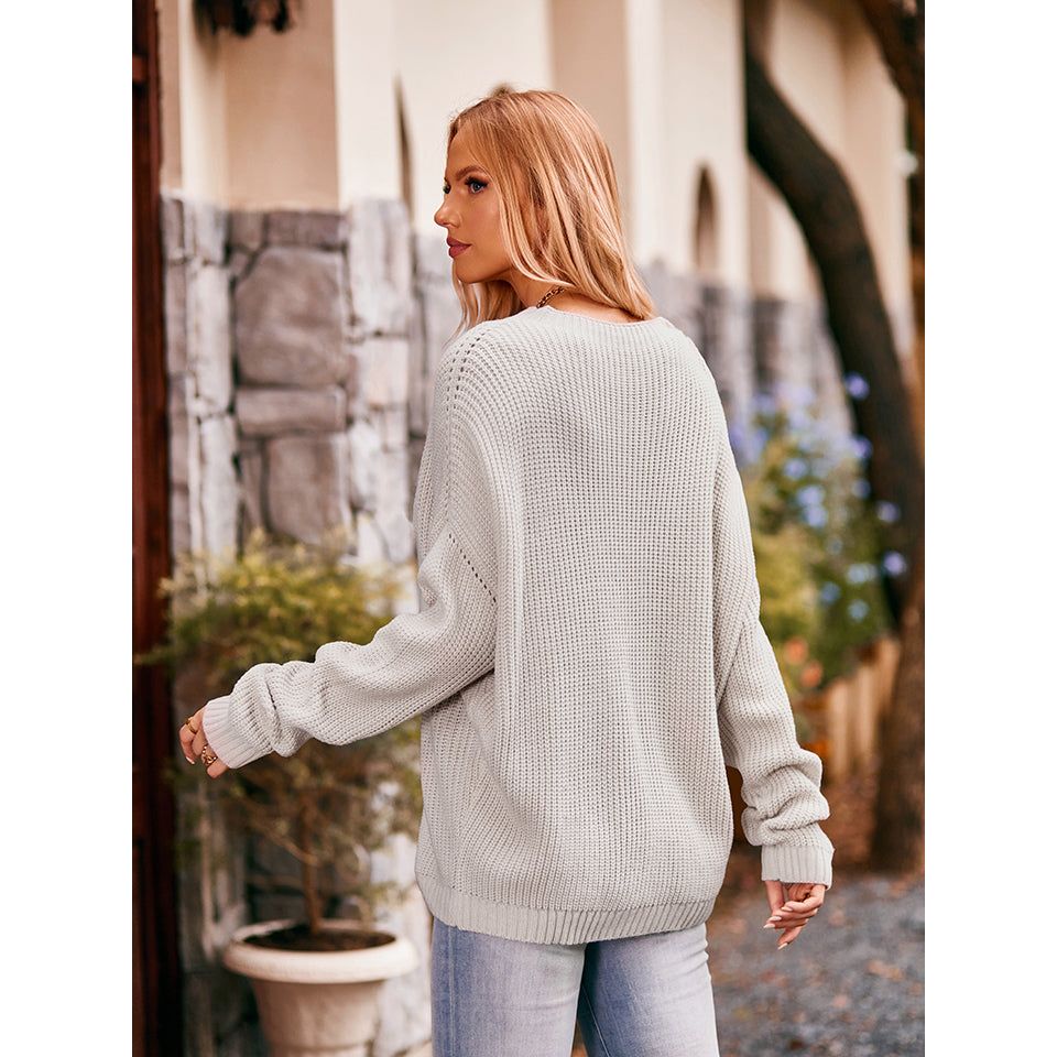 Waffle-Knit Long Sleeve Sweater