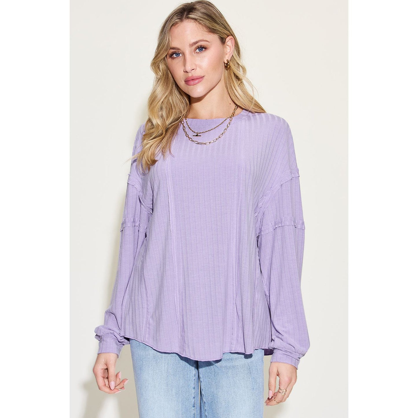 Basic Bae Full Size Ribbed Round Neck Long Sleeve T-Shirt