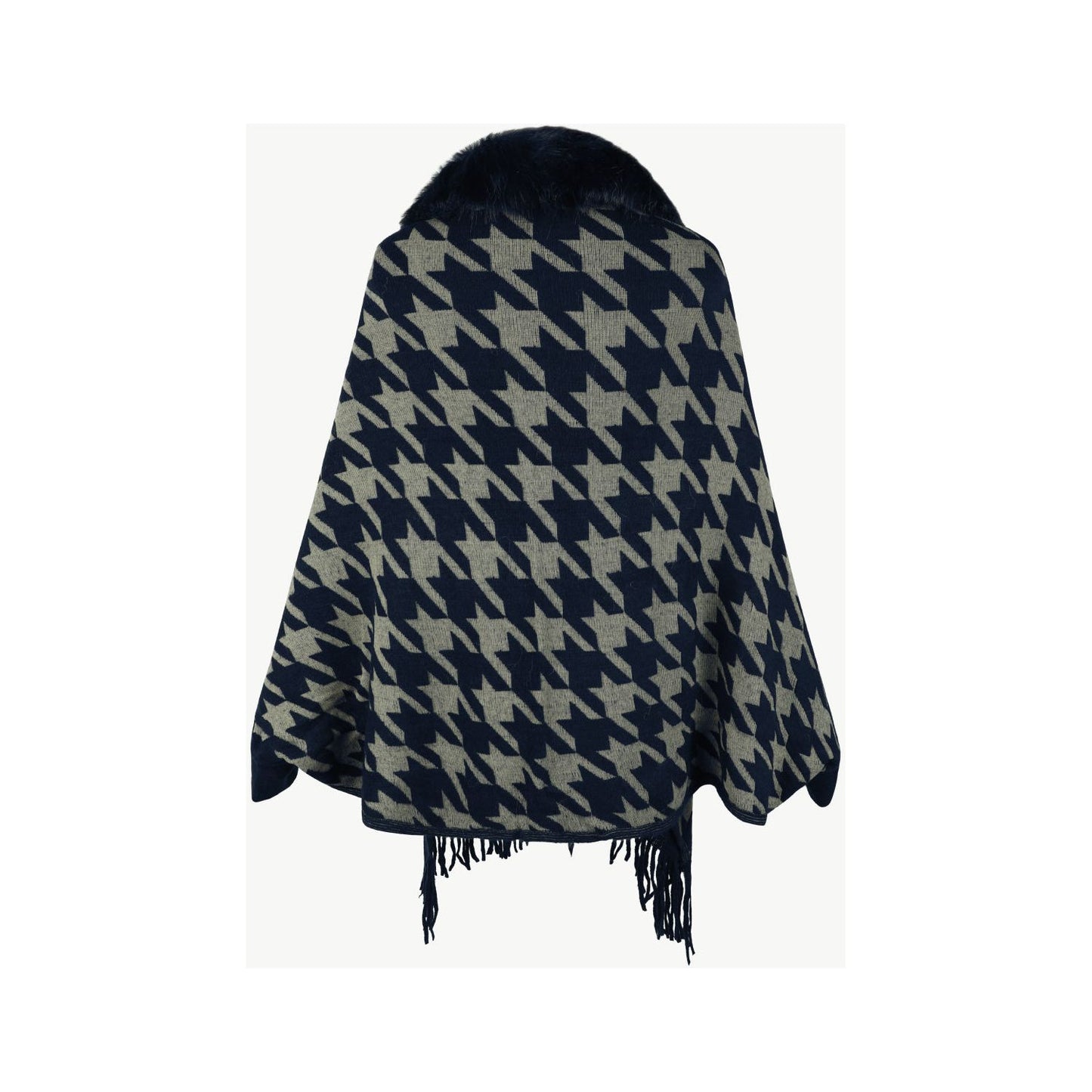 Houndstooth Fringe Hem Poncho