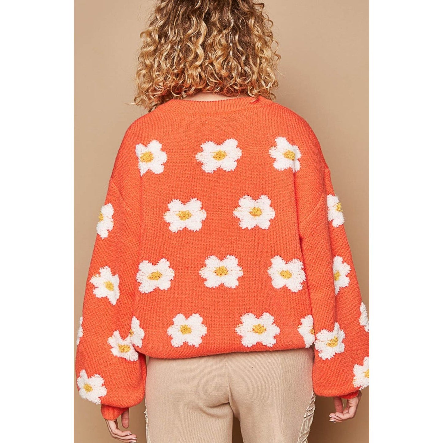 POL Daisy Pattern Drop Shoulder Sweater