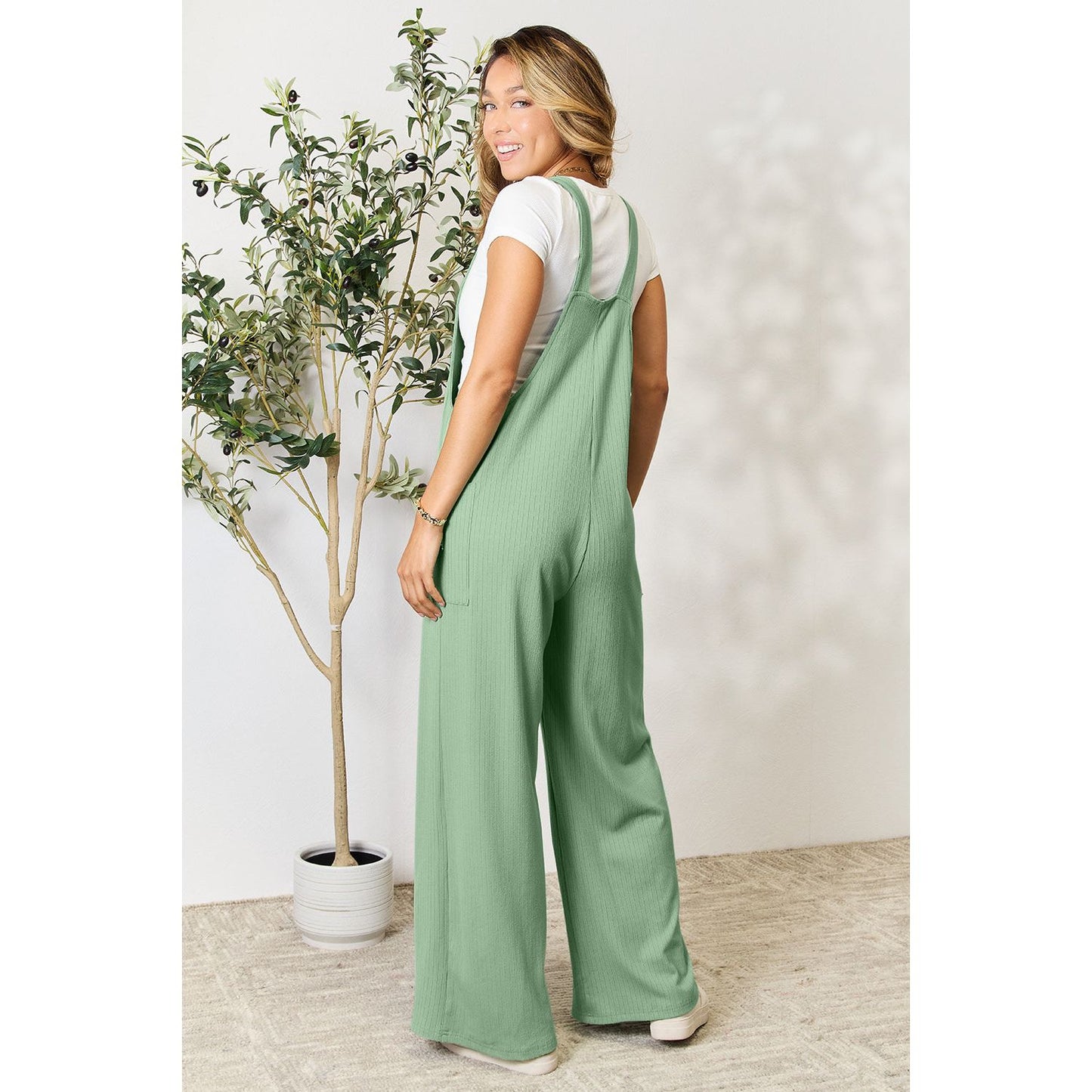 Double Take Full Size Wide Strap Overall with Pockets