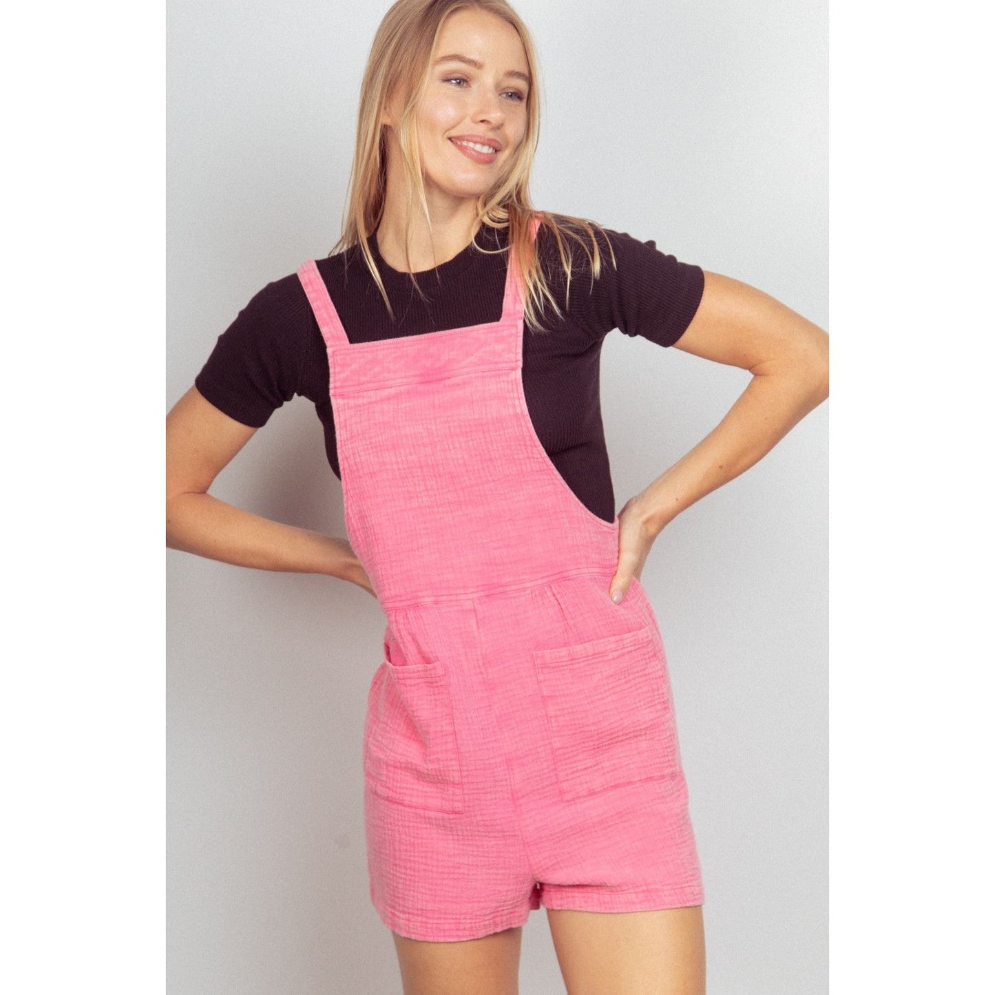 VERY J Sleeveless Double Gauze Overalls with Pockets