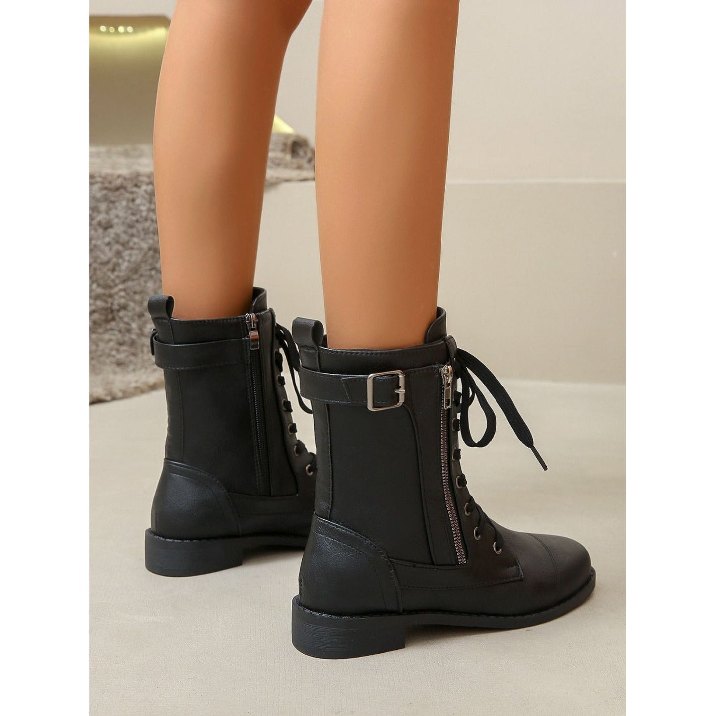 PU Leather Lace-Up Boots