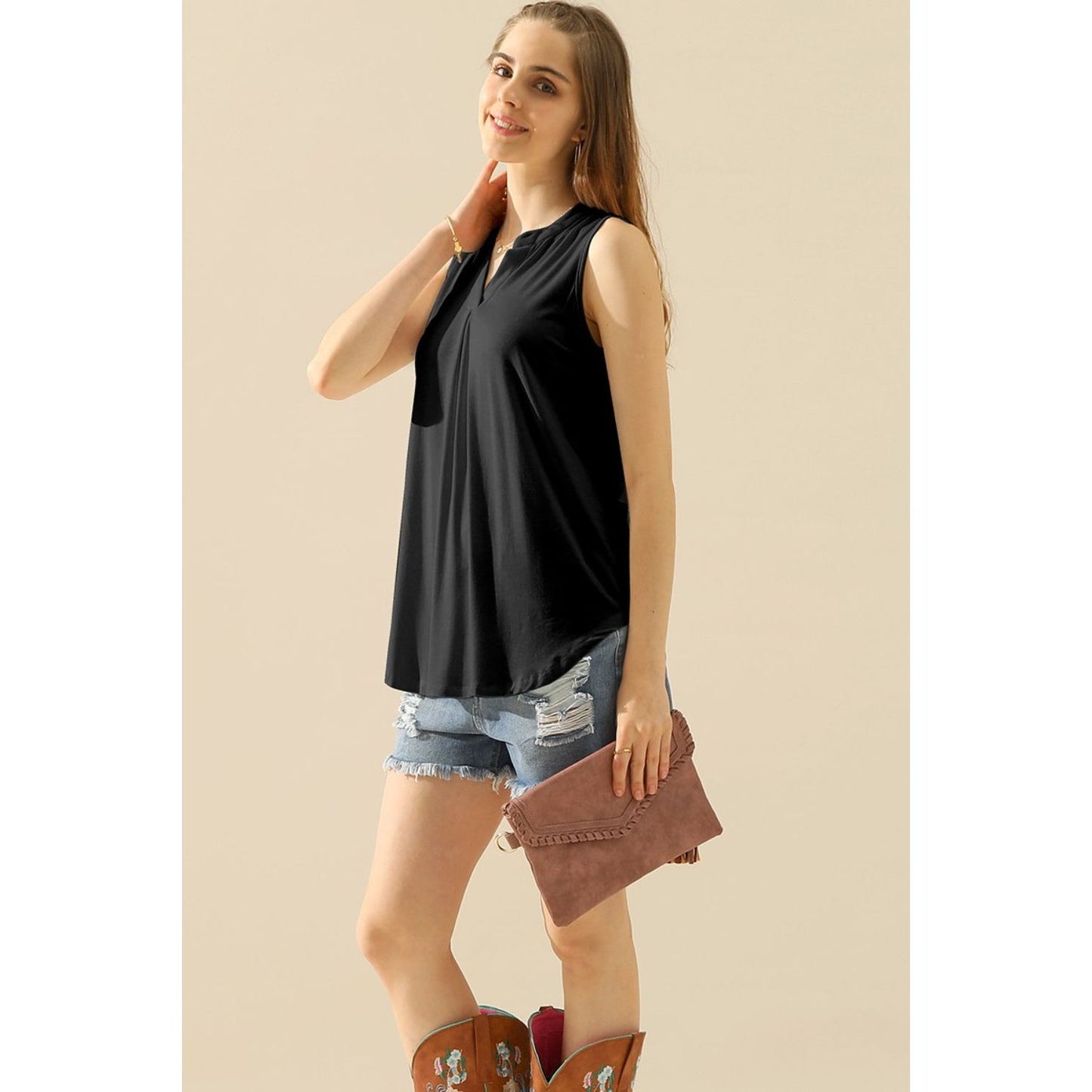 Ninexis Full Size Notched Sleeveless Top