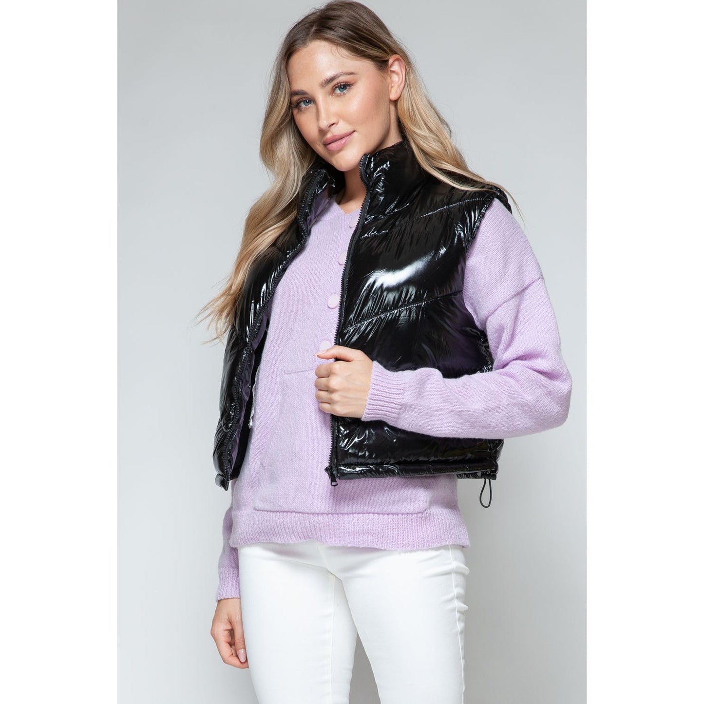 Snobbish Zip Up Turtleneck Shiny Quilted Vest