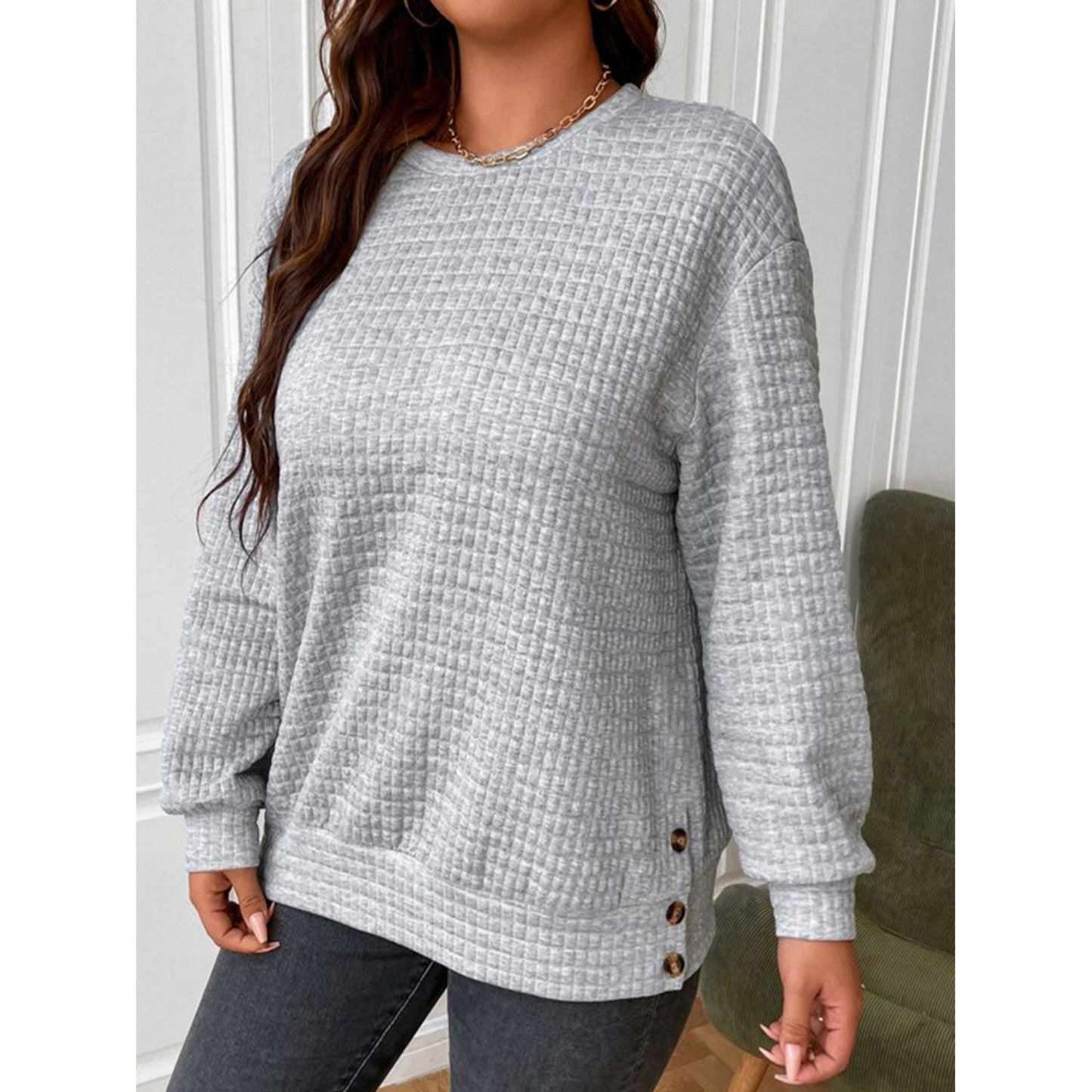 Texture Round Neck Long Sleeve Sweatshirt