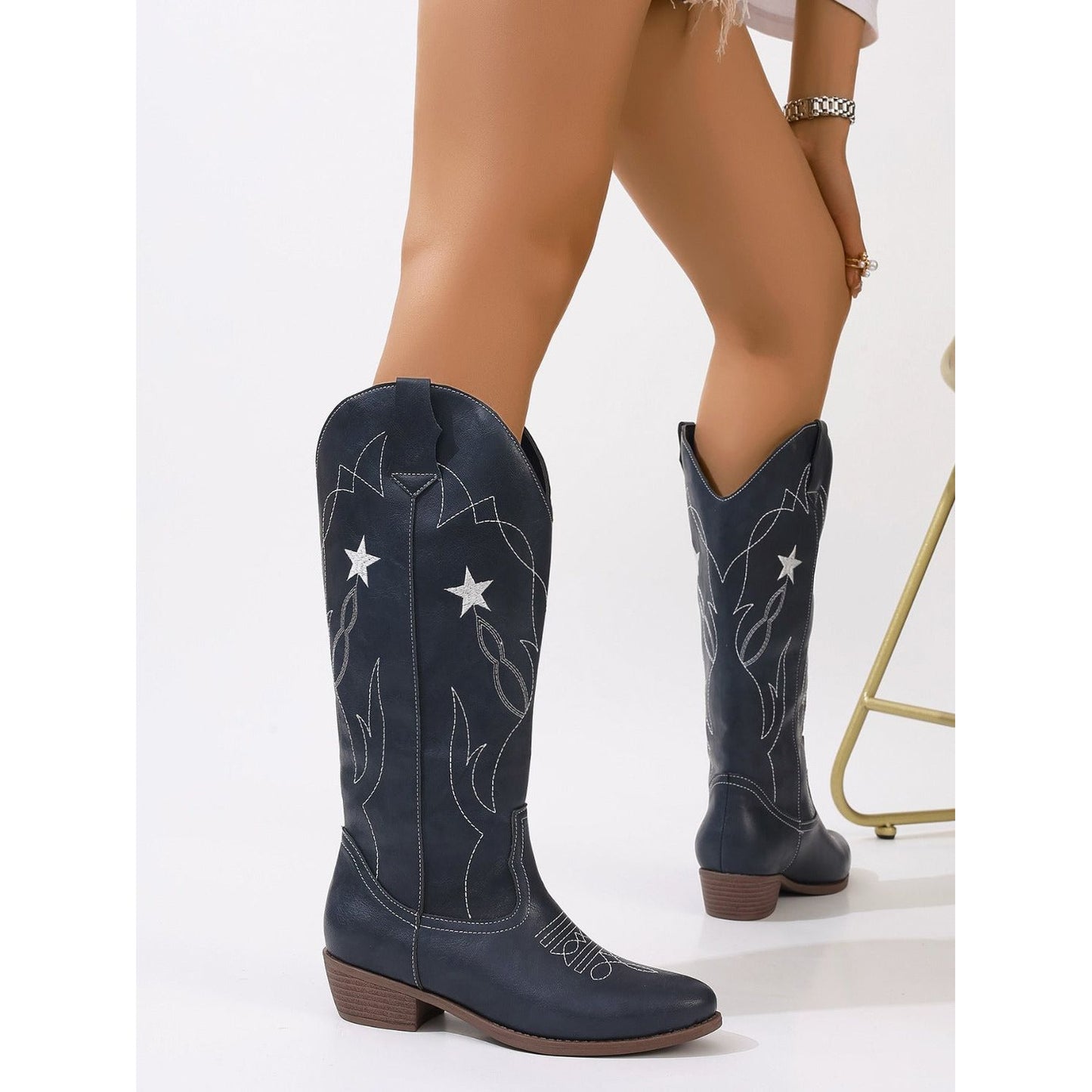 Star Point Toe Block Heel Boots