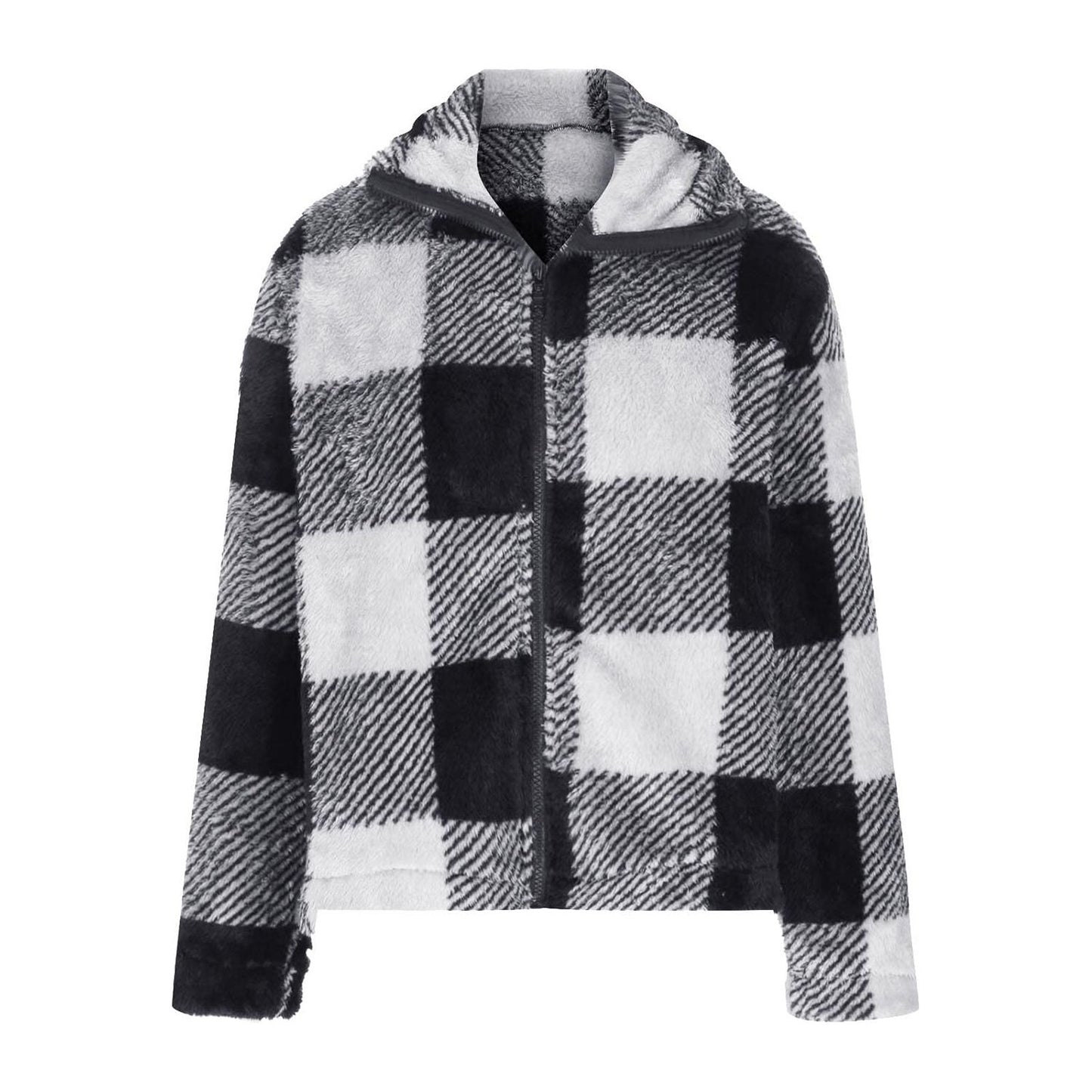 Full Size Plaid Zip Up Long Sleeve Jacket