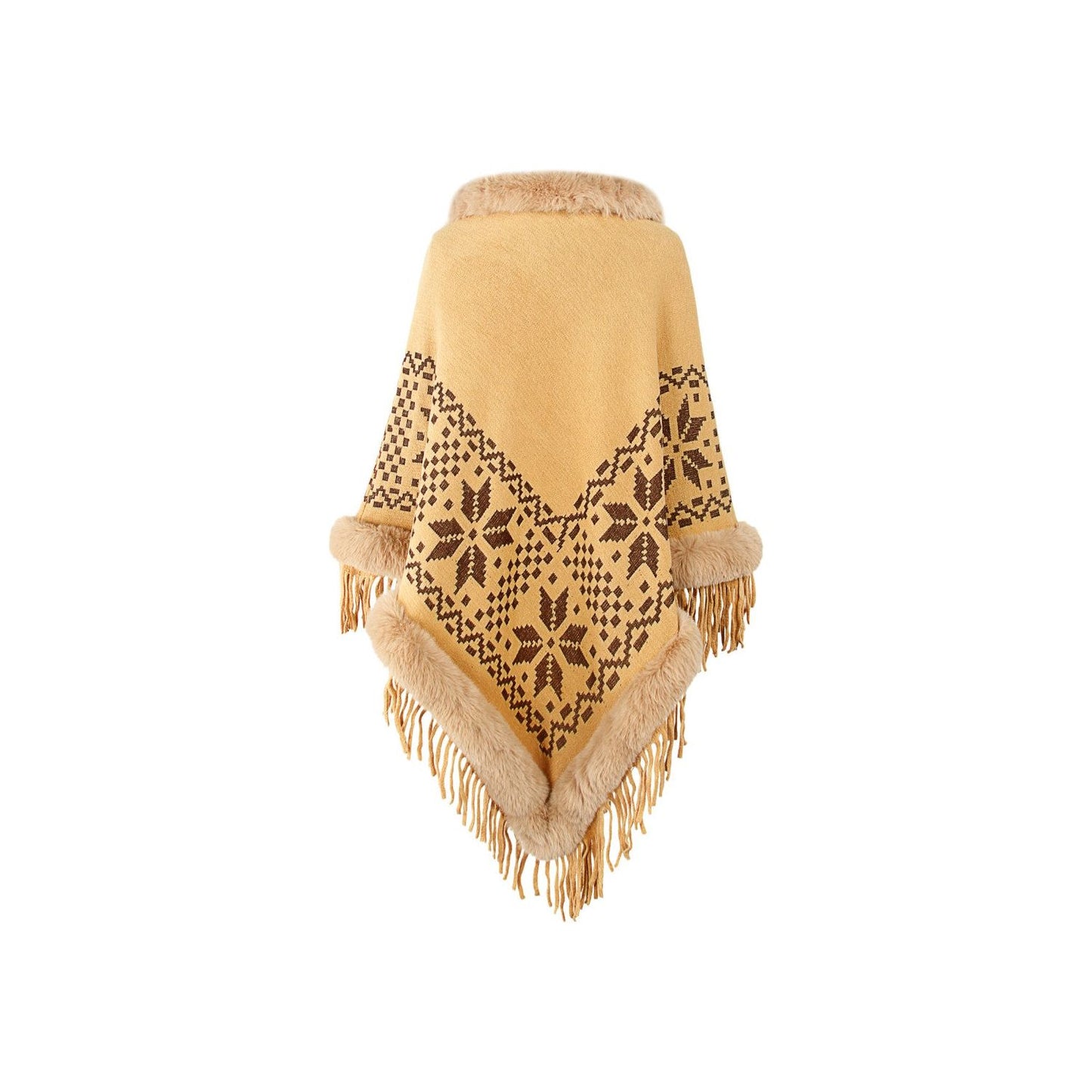 Fringe Geometric Cape Sleeve Poncho