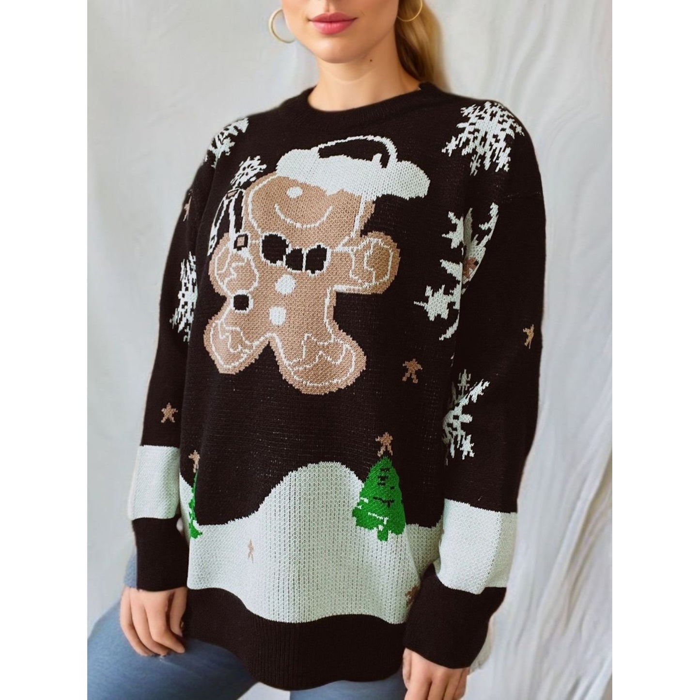 Gingersnap Round Neck Long Sleeve Sweater