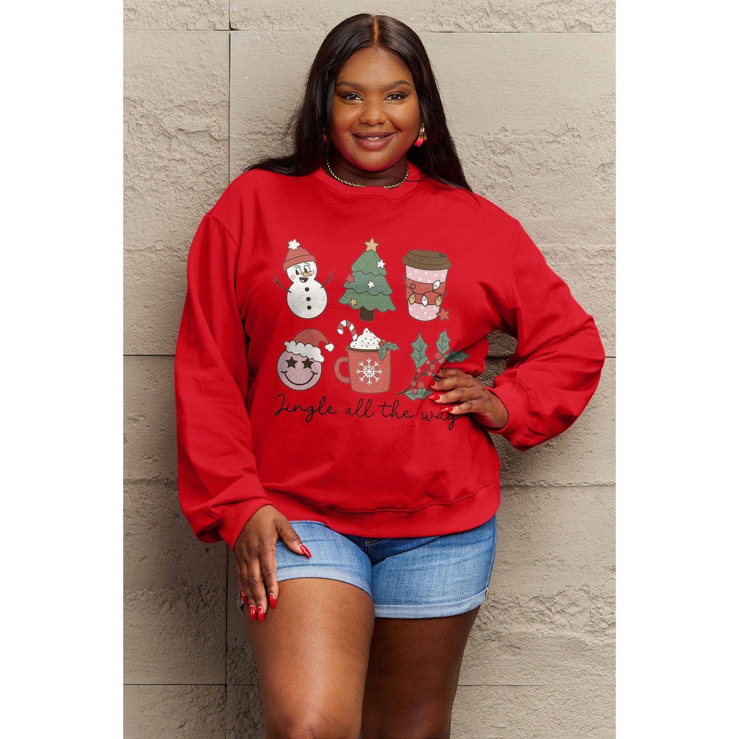 Simply Love Full Size JINGLE ALL THE WAY Long Sleeve Sweatshirt