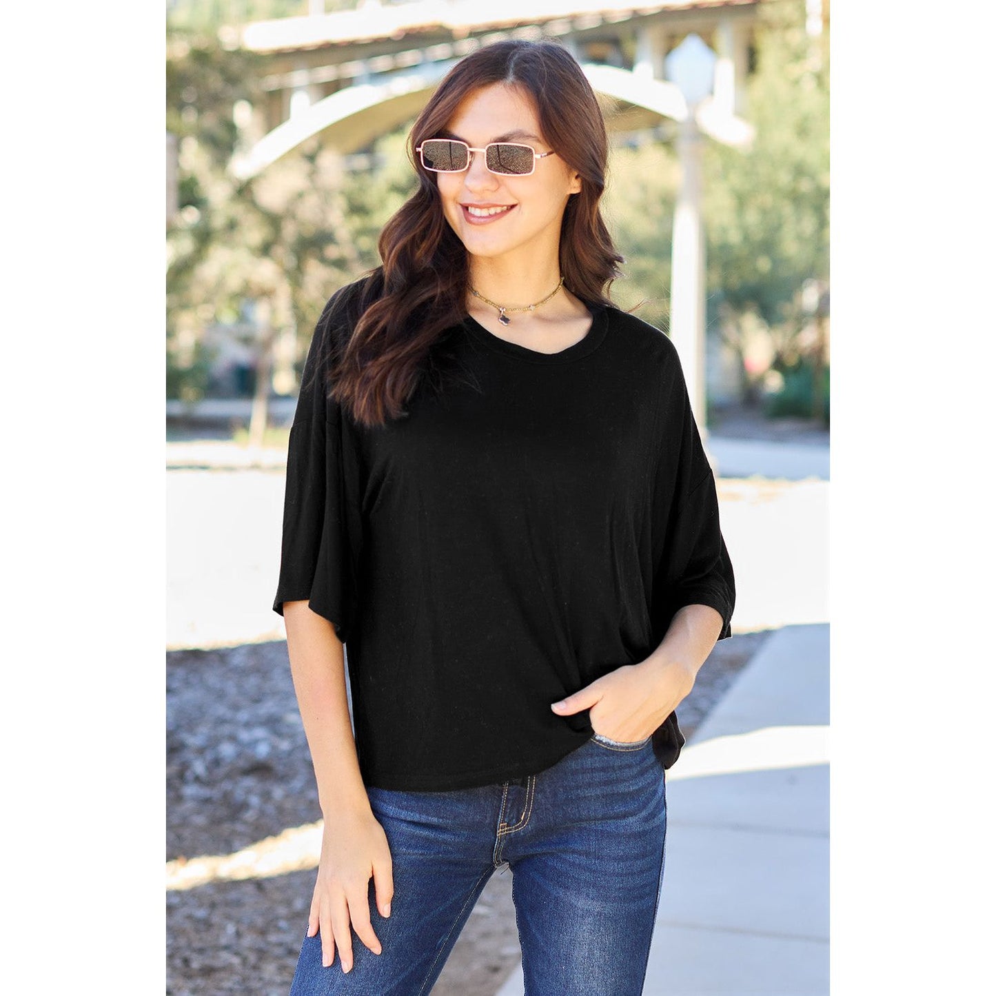 Basic Bae Full Size Round Neck Drop Shoulder T-Shirt