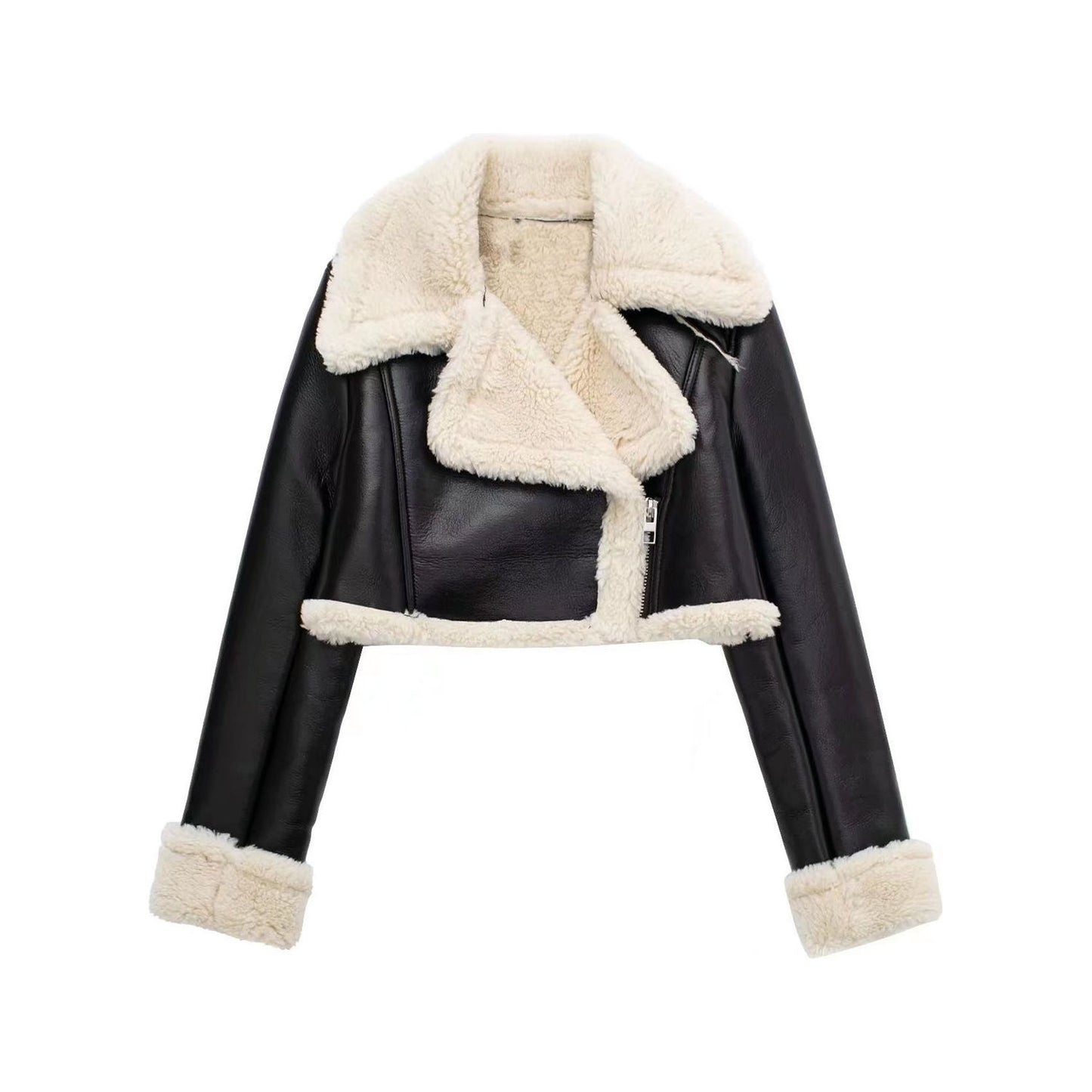 Collared Neck Long Sleeve Plush Cropped Jacket