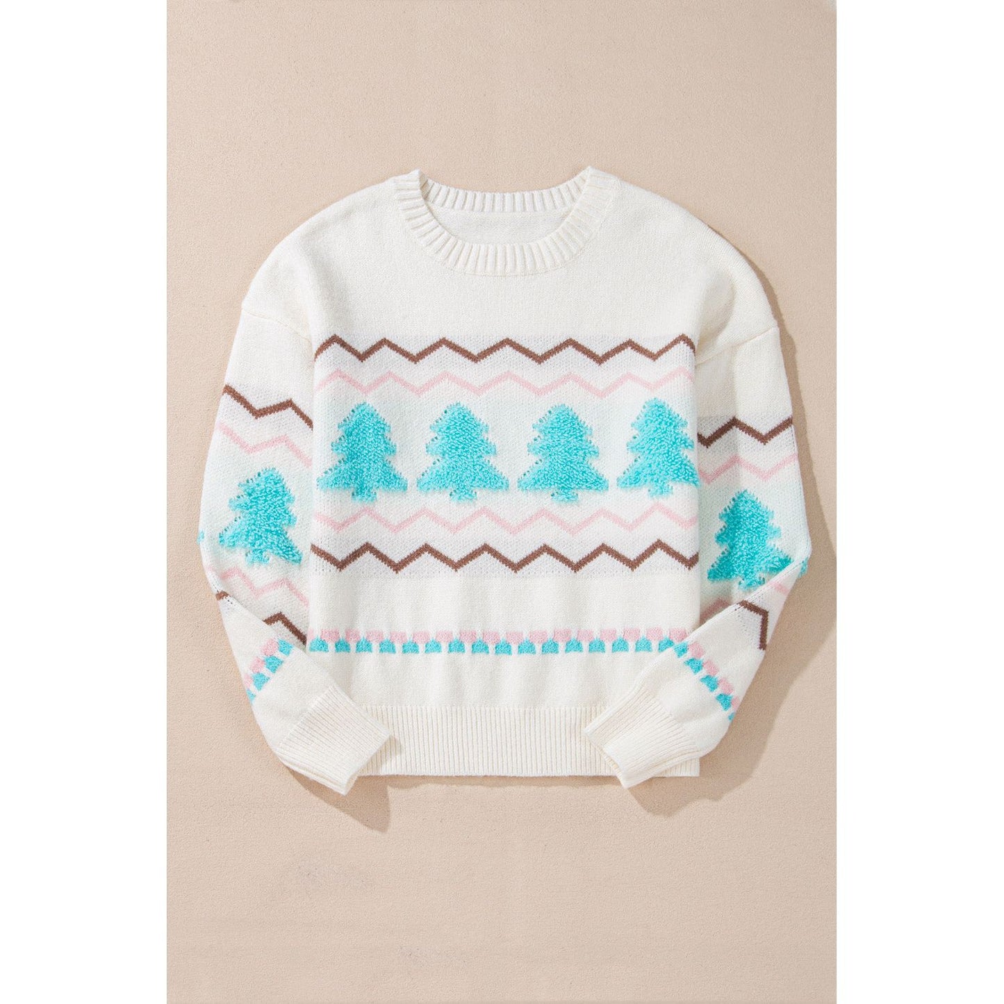 Christmas Tree Ribbed Hem Dropped Shoulder Sweater