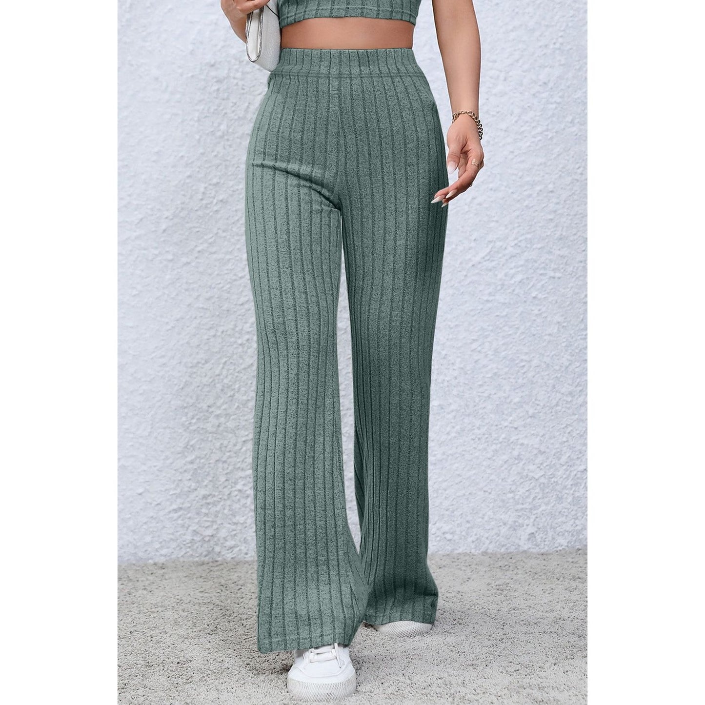 Basic Bae Full Size Ribbed High Waist Flare Pants