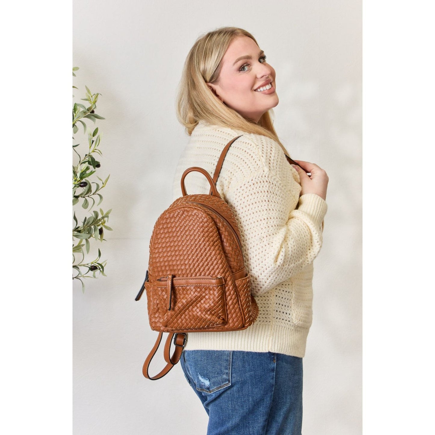 SHOMICO PU Leather Woven Backpack