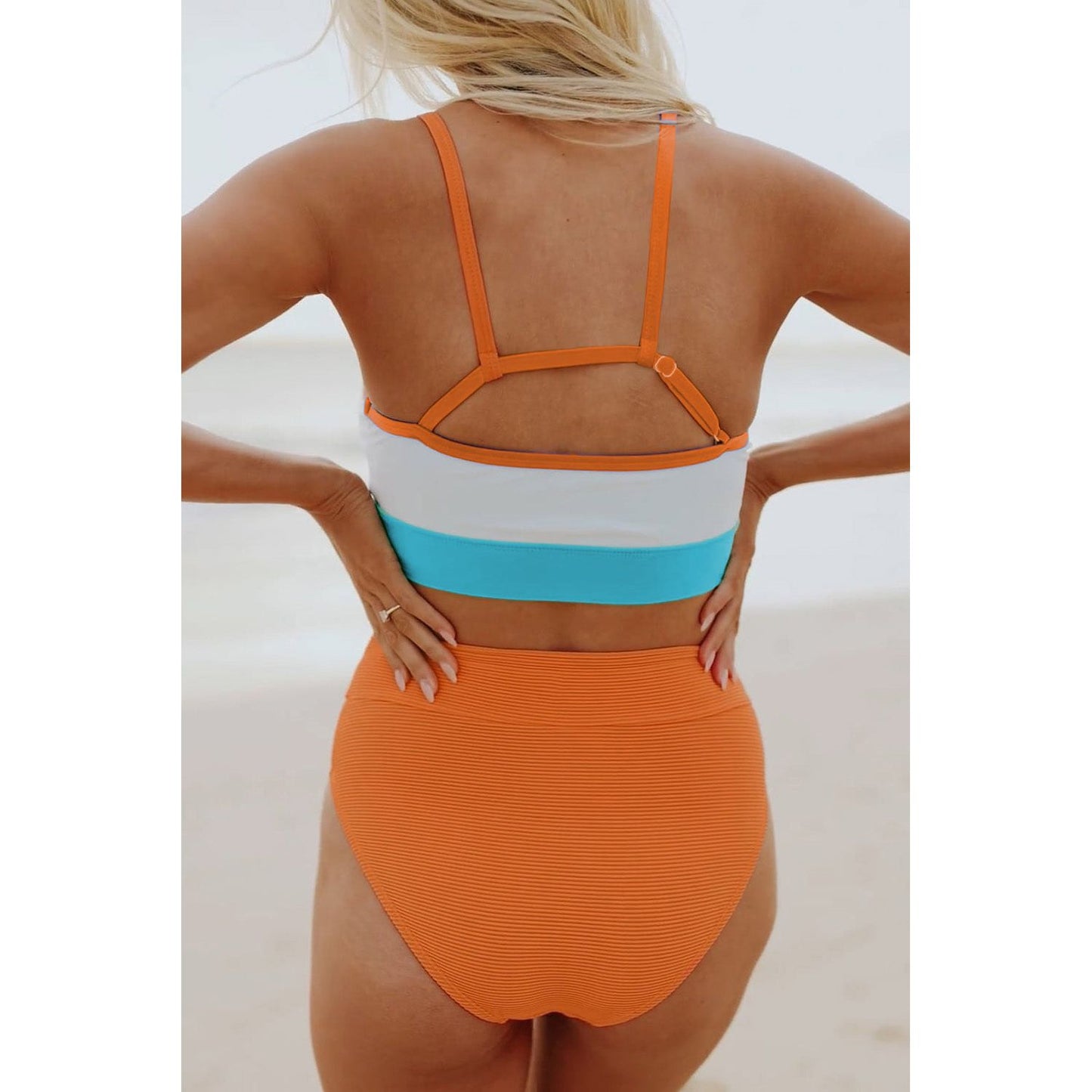 Scoop Neck Contrast Color Swim Set