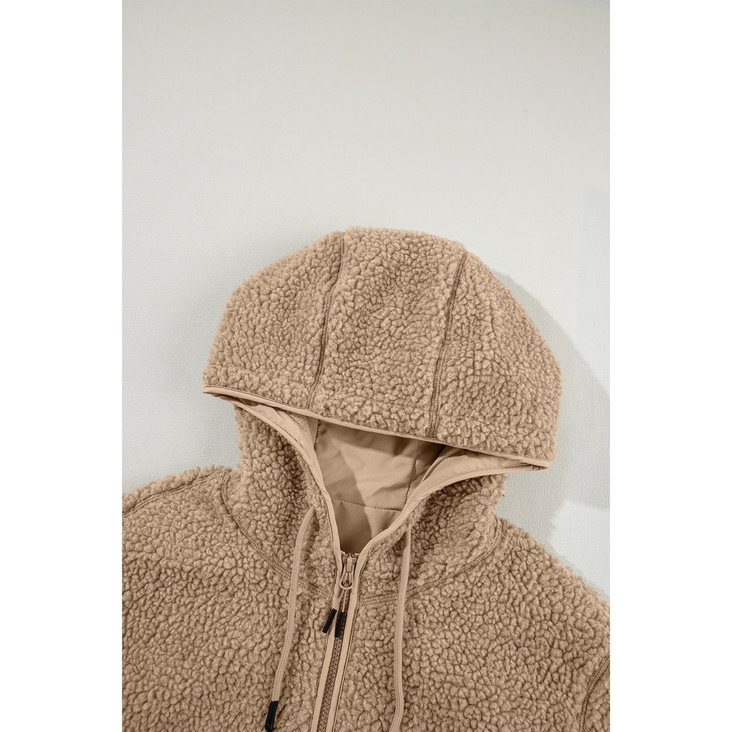 Drawstring Fleece Zip Up Hooded Jacket