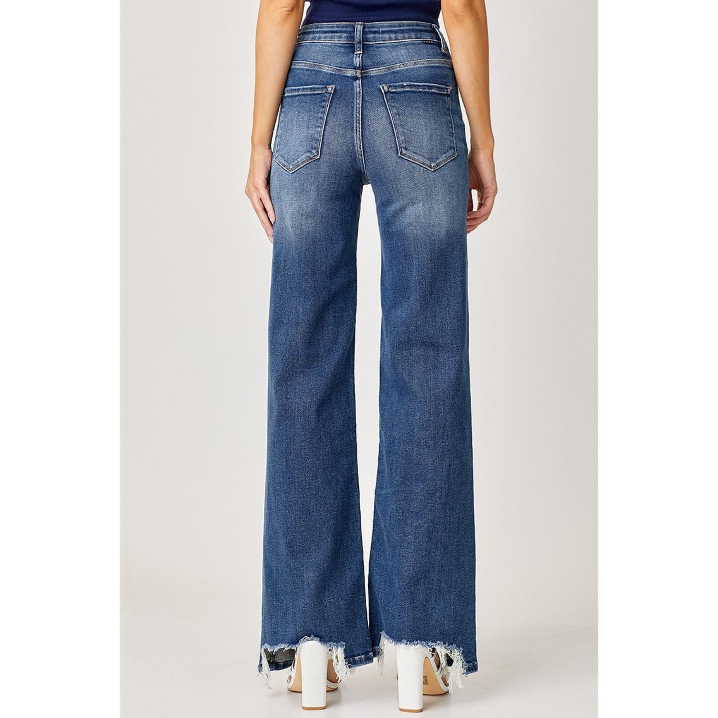 Risen Full Size High Rise Frayed Hem Wide Leg Jeans