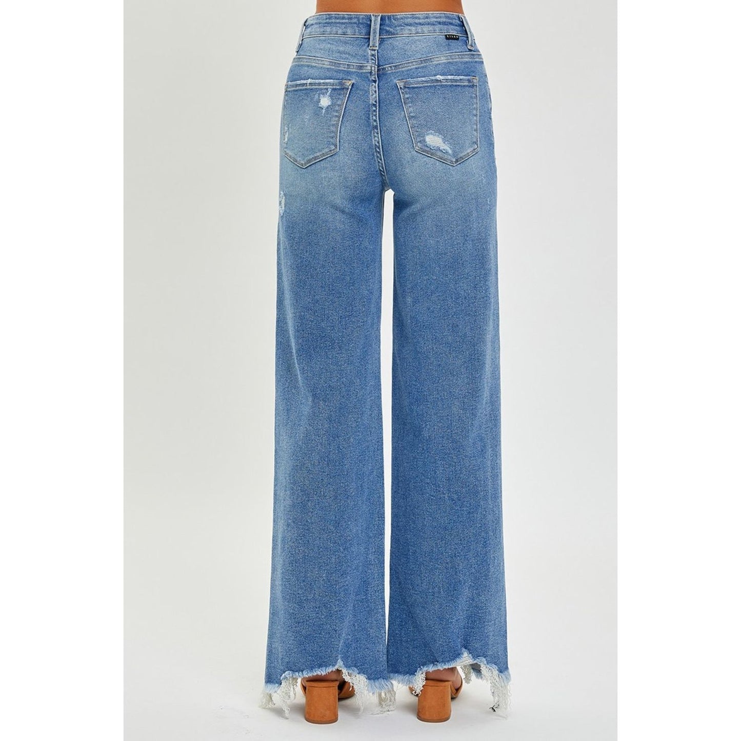 RISEN Full Size High Rise Frayed Hem Wide Leg Jeans