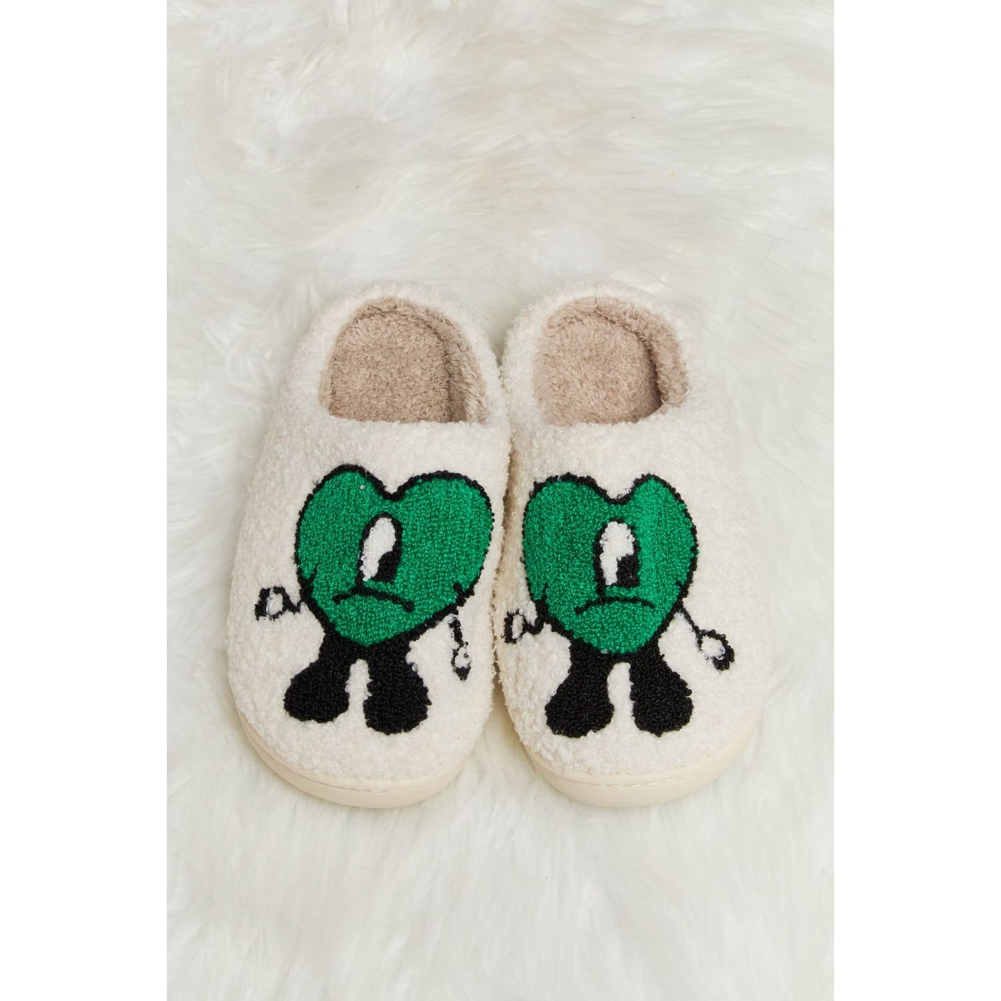 Melody Love Heart Print Plush Slippers