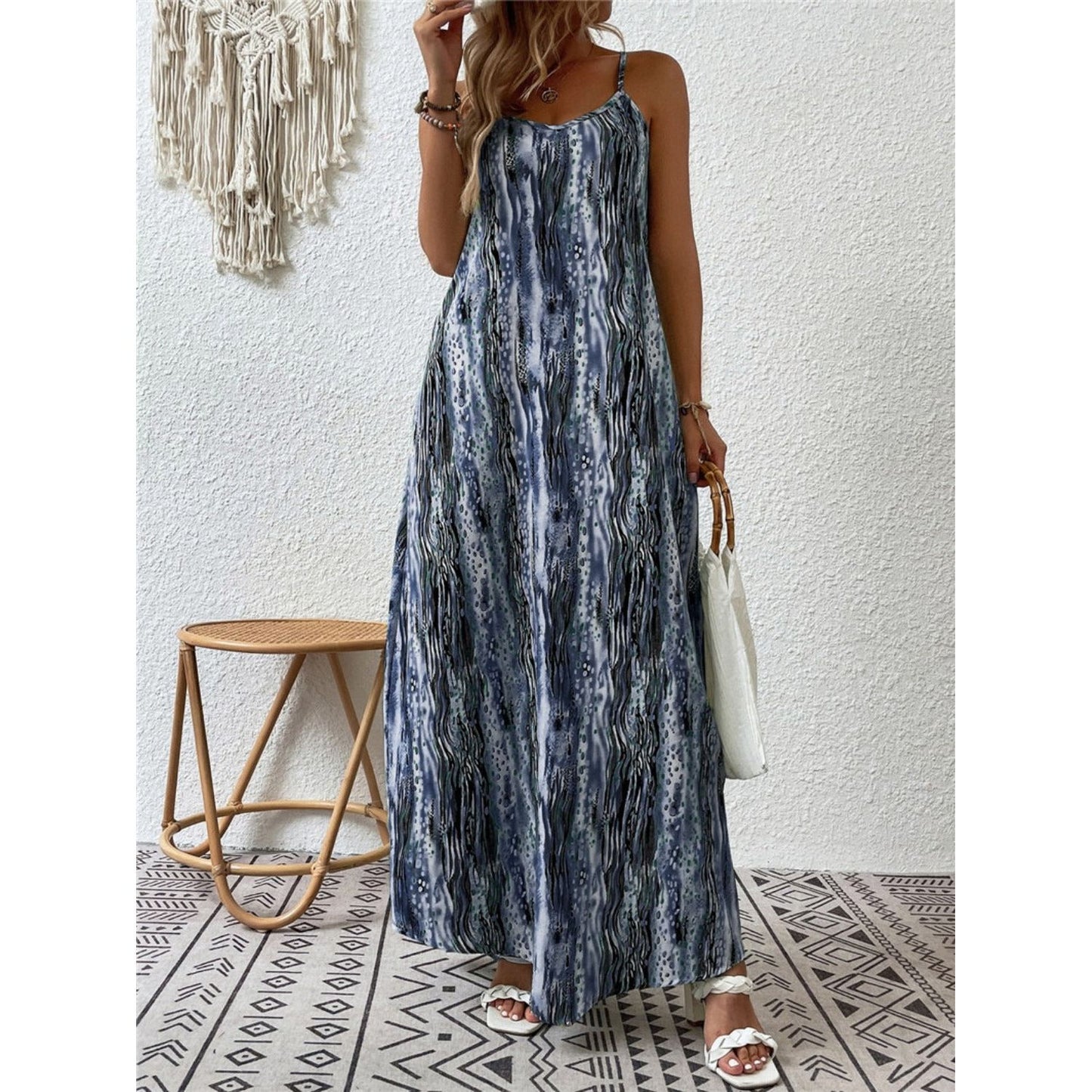 Full Size Printed Scoop Neck Maxi Cami Dress