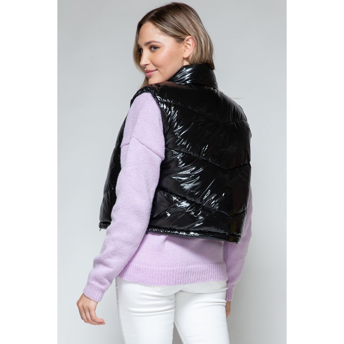 Snobbish Zip Up Turtleneck Shiny Quilted Vest