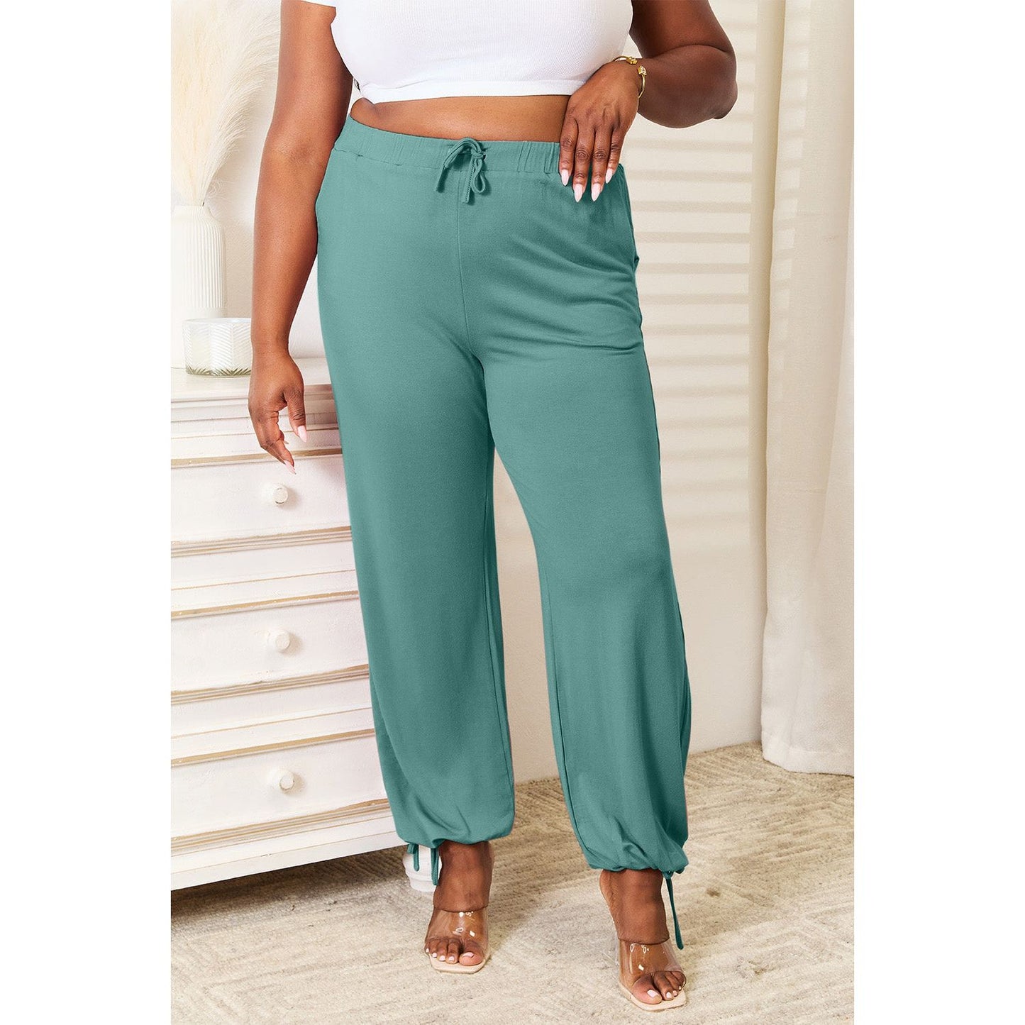 Basic Bae Full Size Soft Rayon Drawstring Waist Pants with Pockets