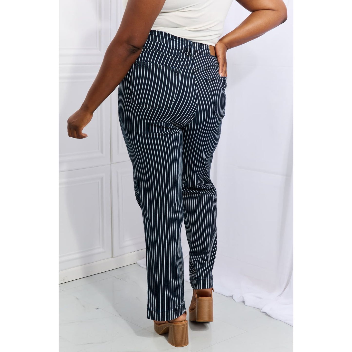 Judy Blue Cassidy Full Size High Waisted Tummy Control Striped Straight Jeans