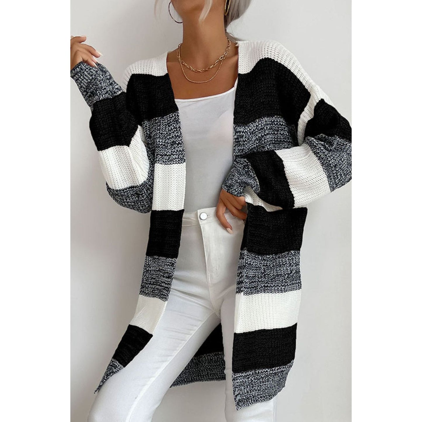 Perfee Striped Long Sleeve Duster Cardigan