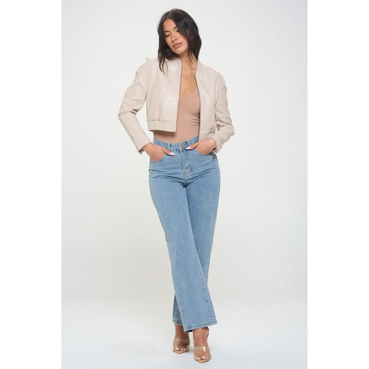 Coalition LA Zip Up Cropped Bomber Jacket