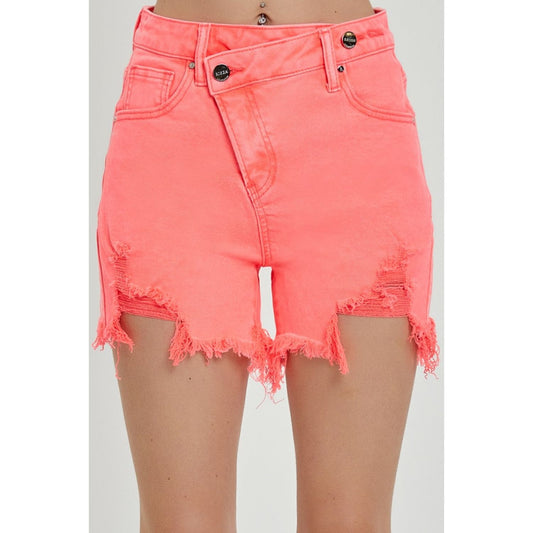 RISEN Raw Hem Asymmetrical Waist Denim Shorts