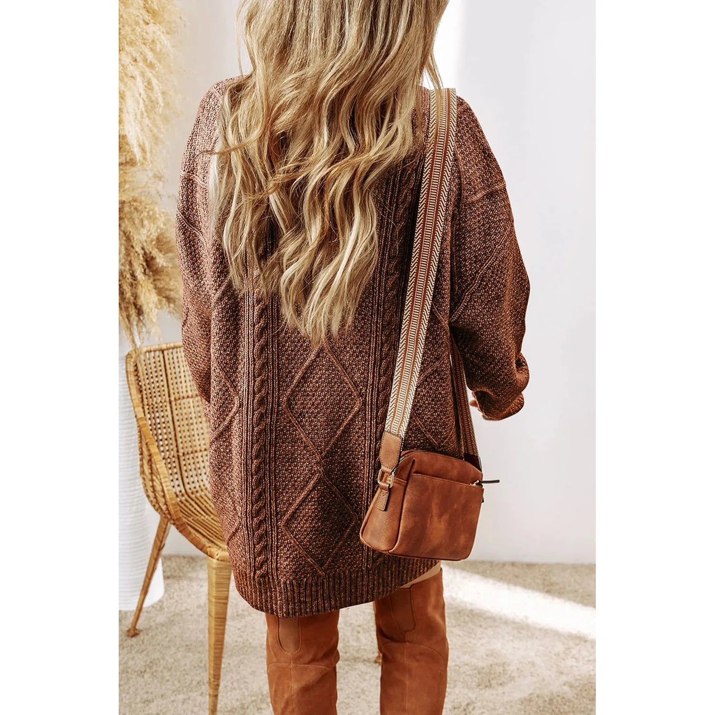 Cable-Knit Round Neck Sweater Dress