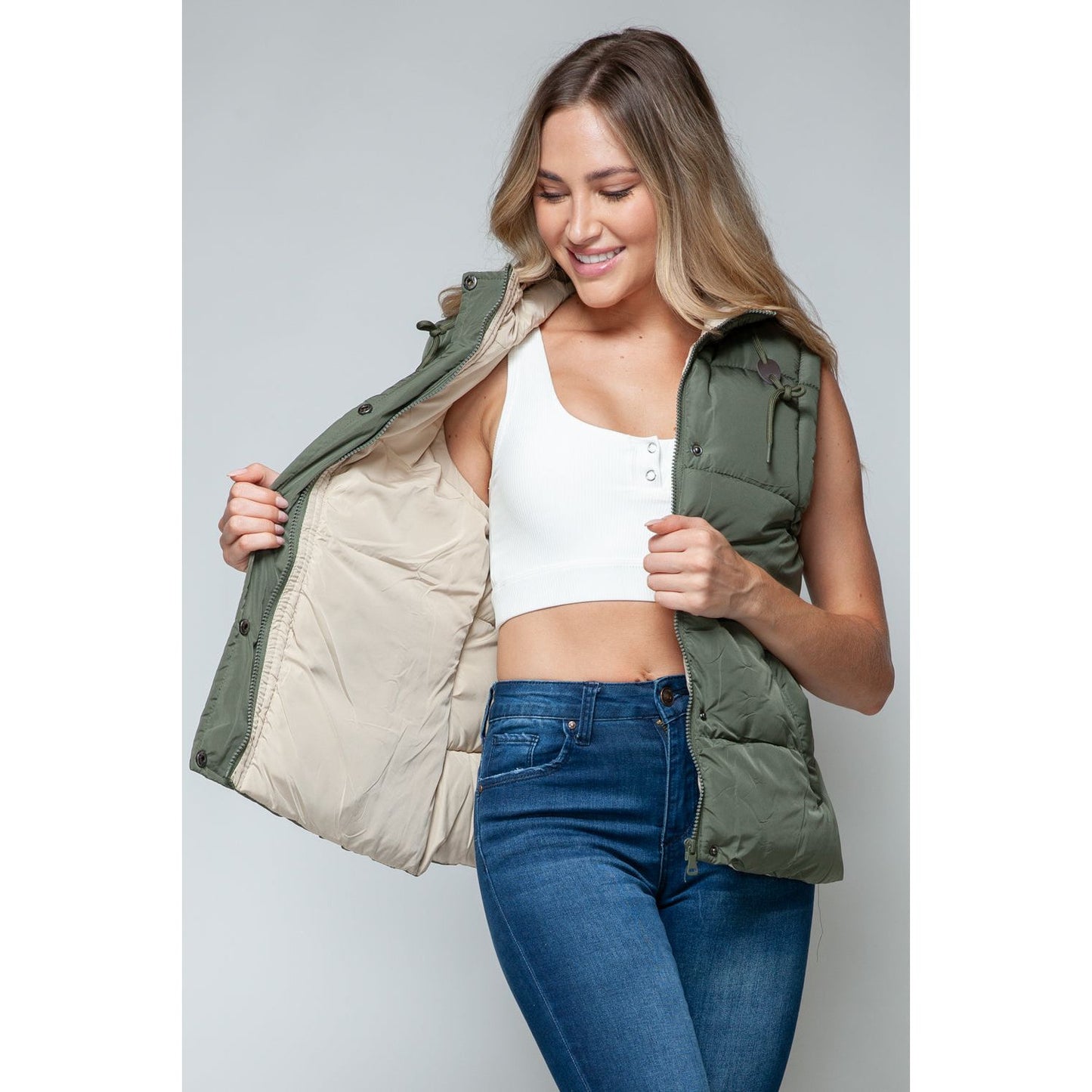 Snobbish Snap and Zip Closure Hooded Vest