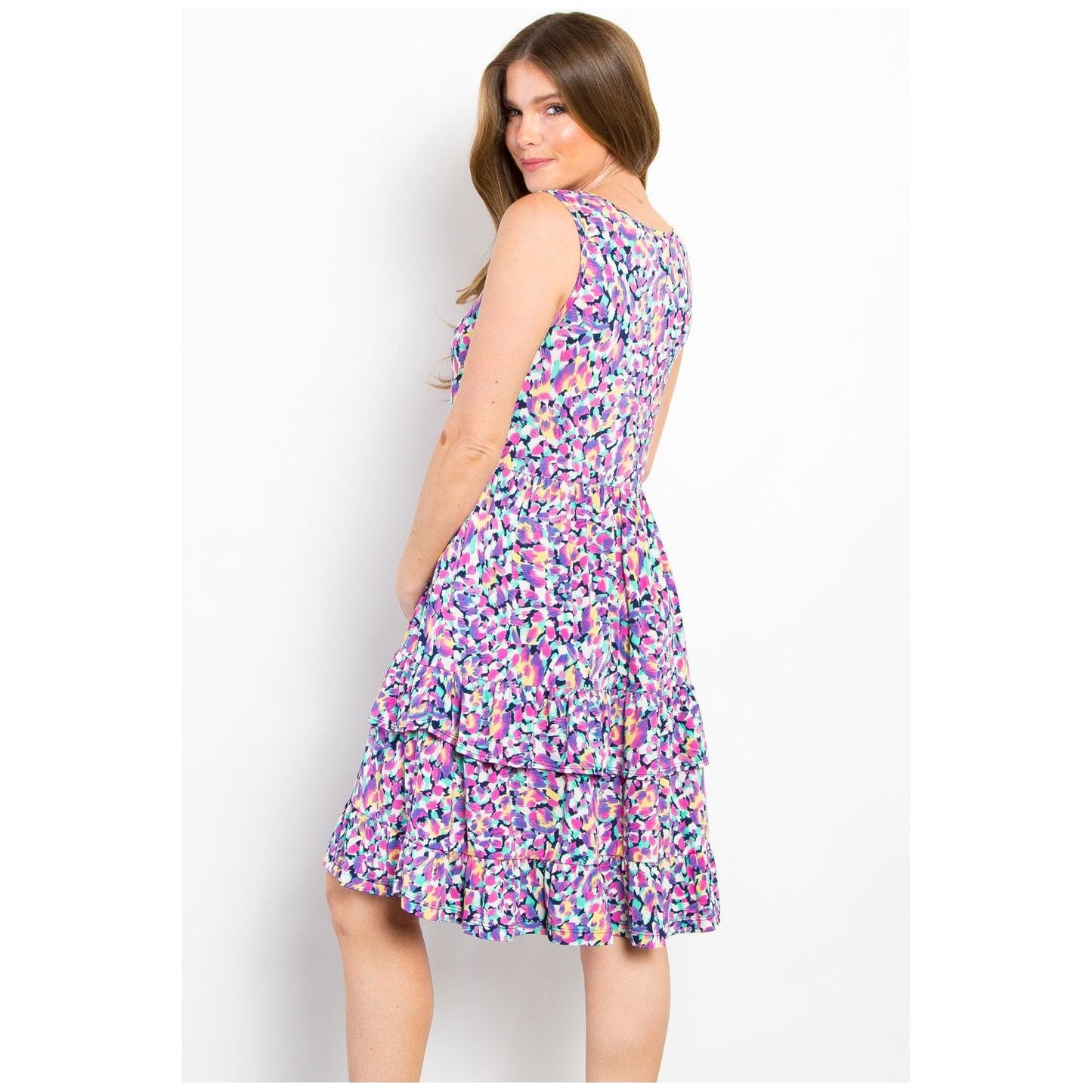 Be Stage Full Size Print Wrinkle Free Ruffled Dress