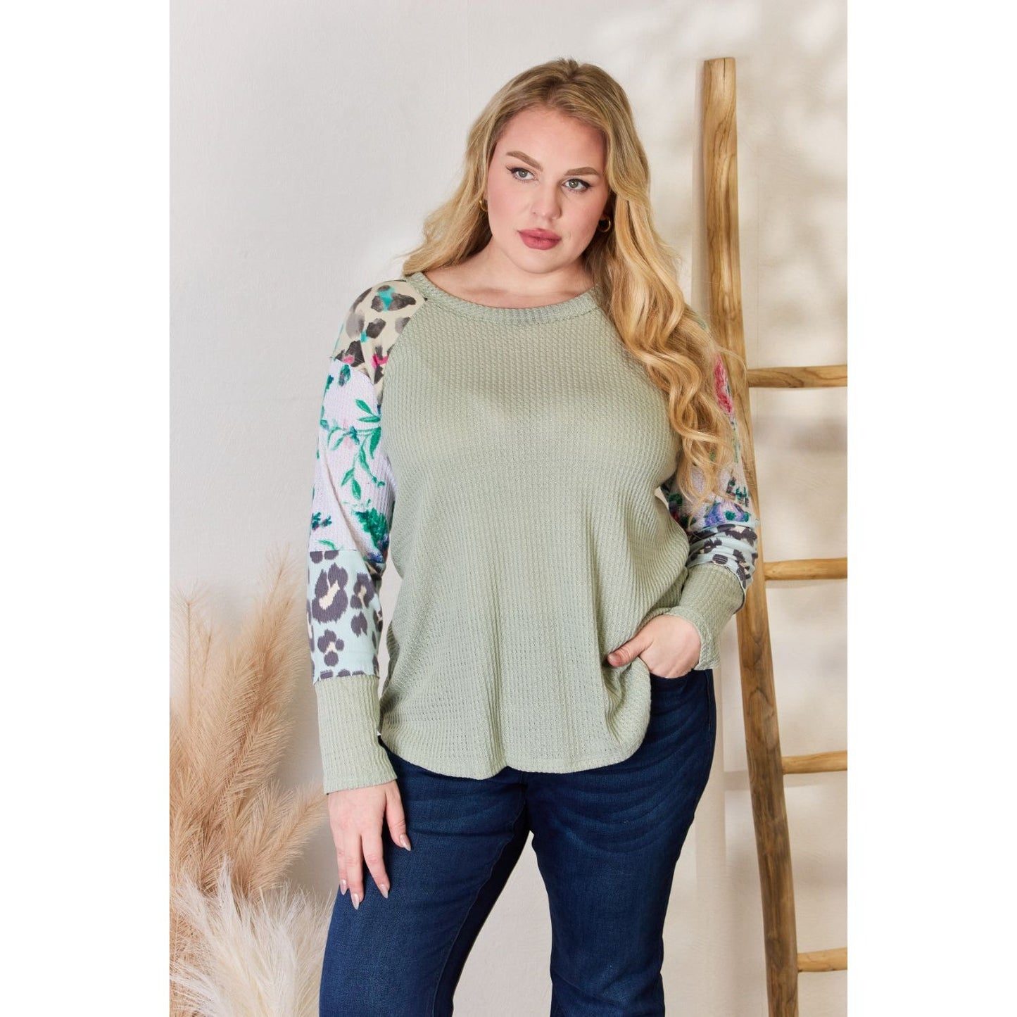 Hailey & Co Full Size Printed Round Neck Blouse