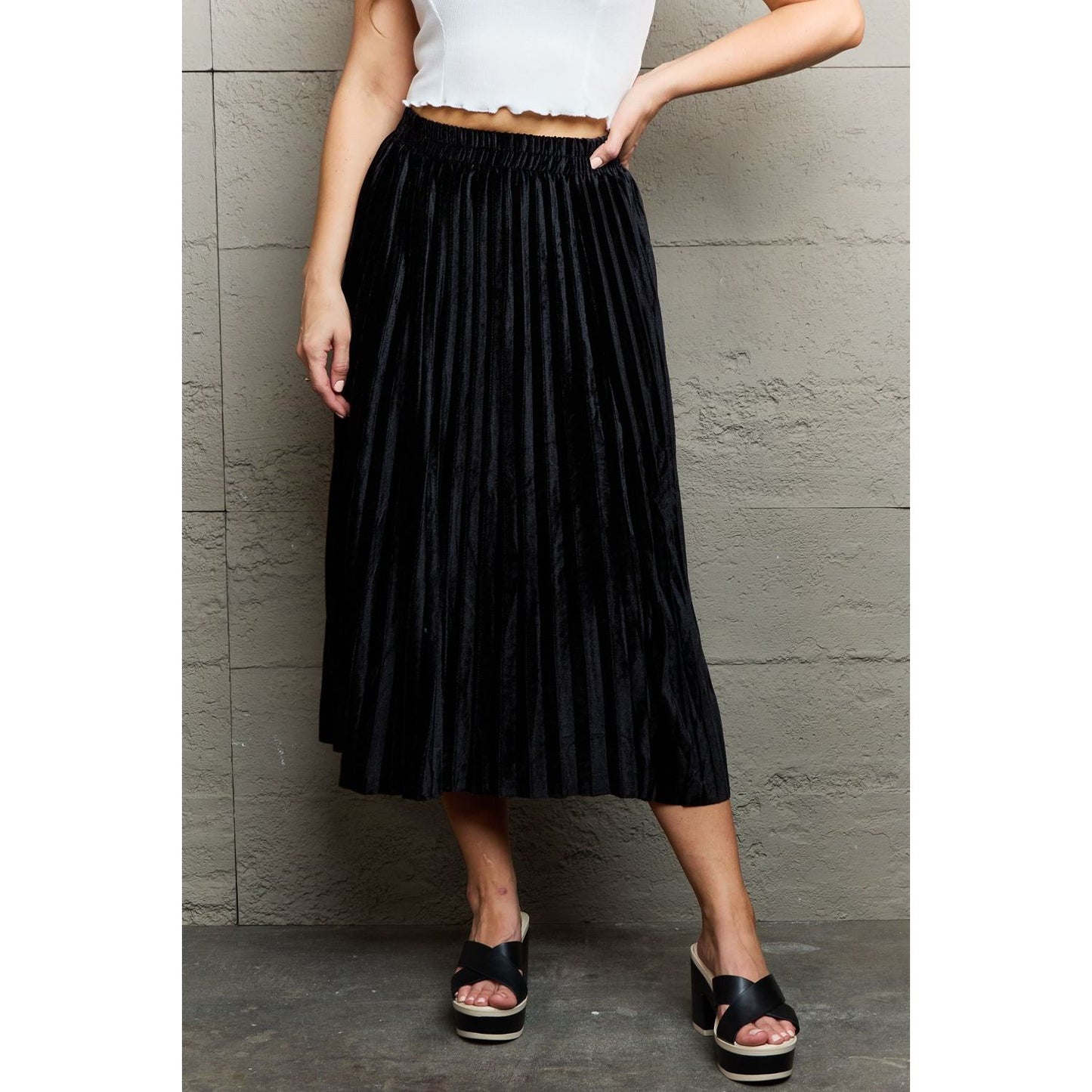 Ninexis Accordion Pleated Flowy Midi Skirt