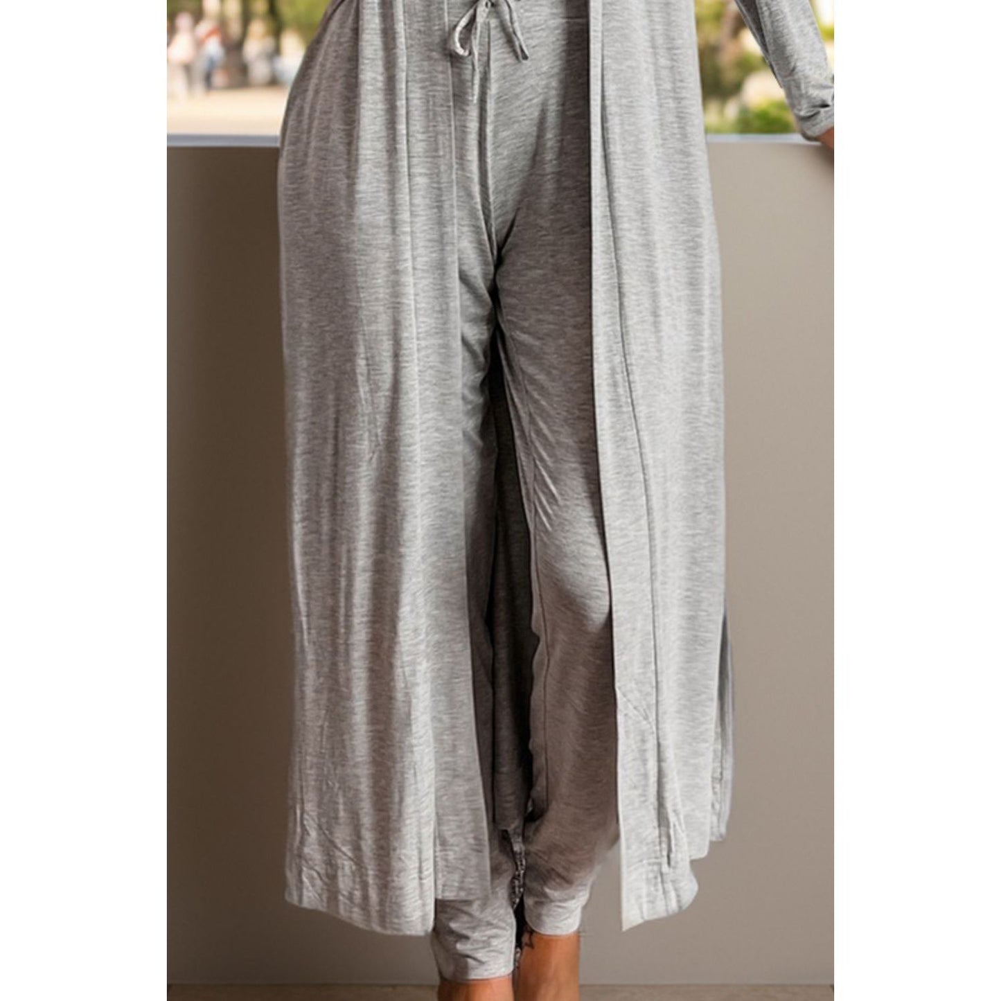 Open Front Long Sleeve Cardigan and Pants Lounge Set