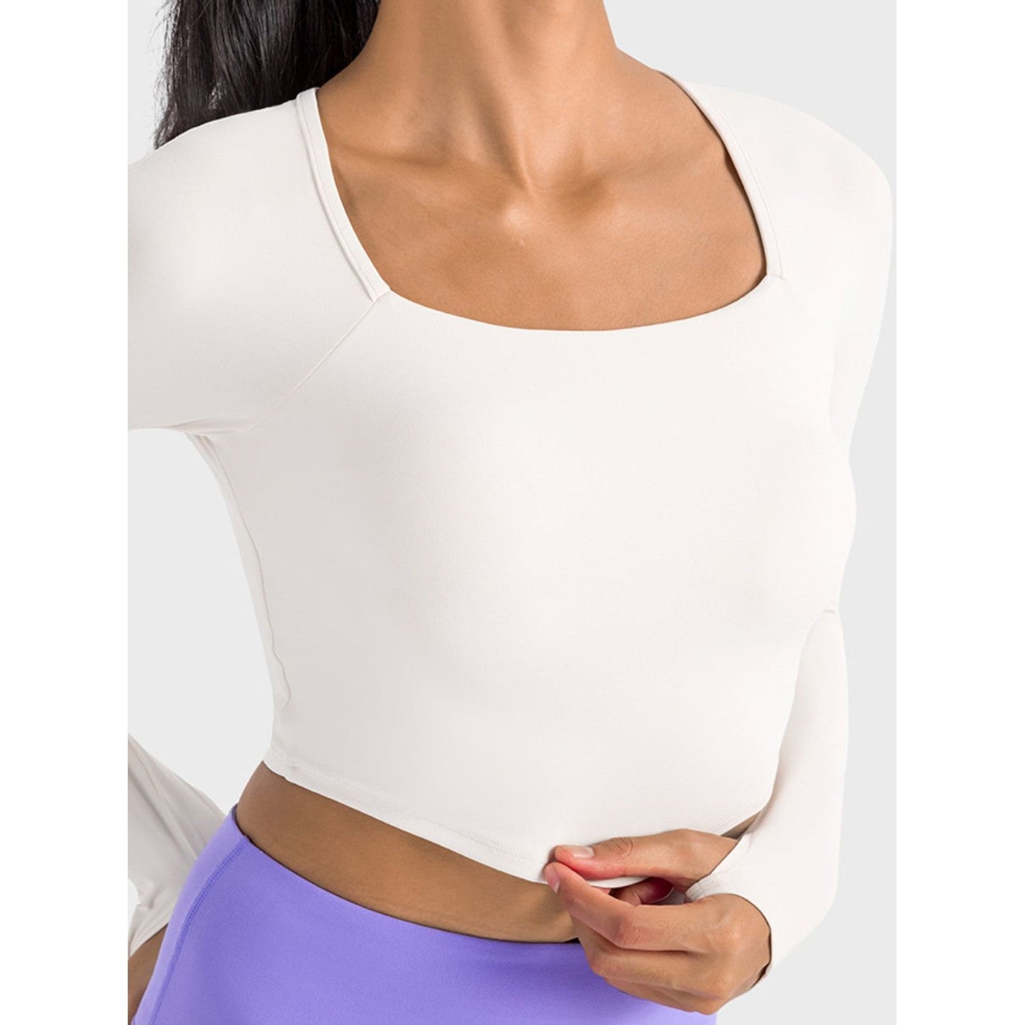 Square Neck Long Sleeve Cropped Sports Top