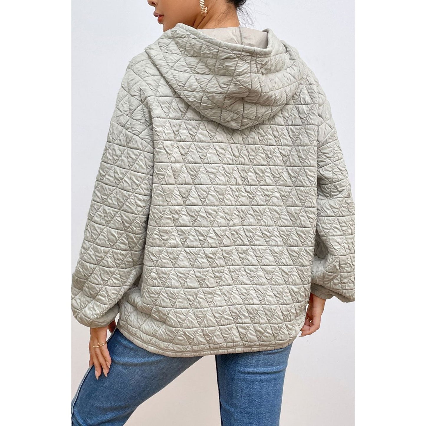 Quilted Long Sleeve Hoodie with Pocket