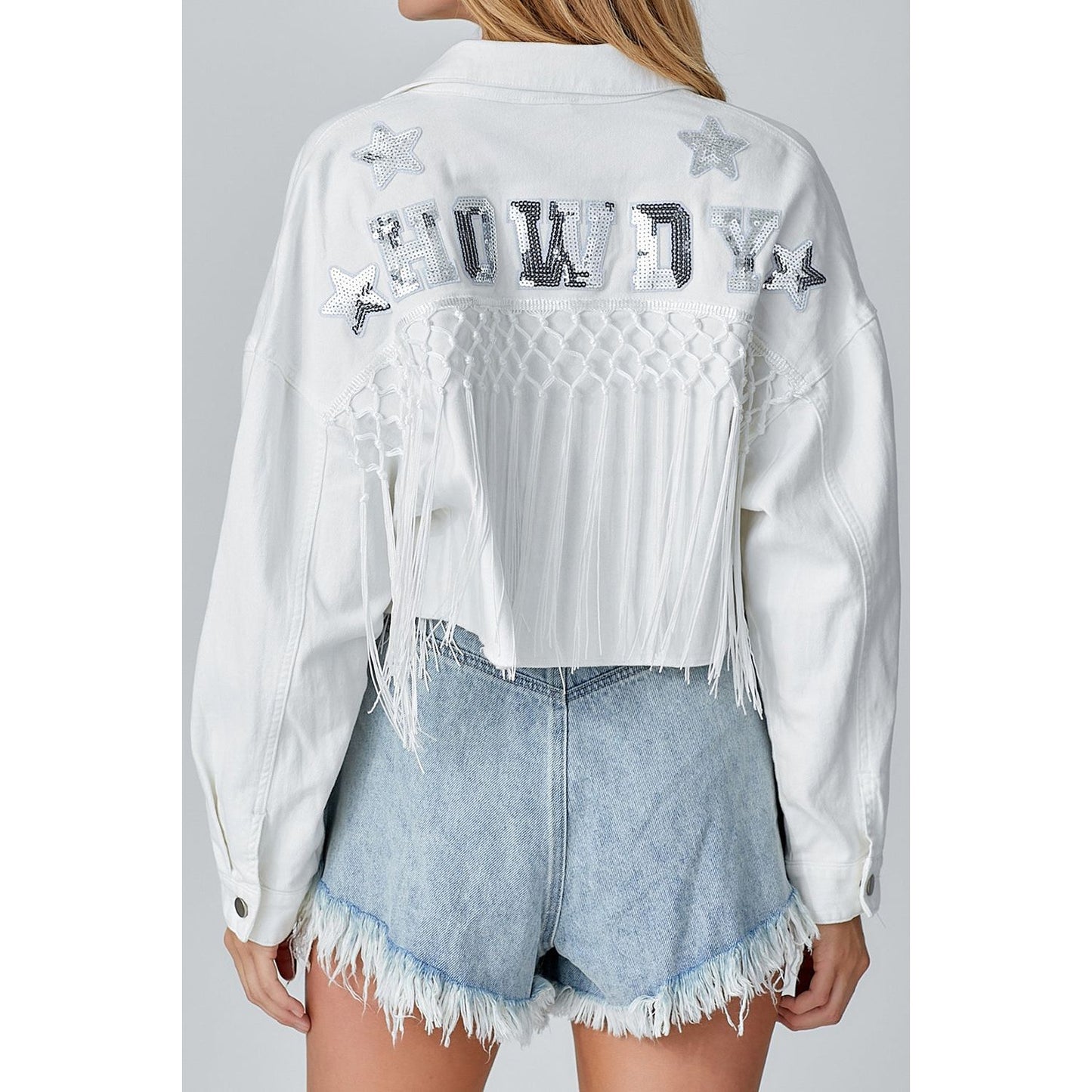 Tassel Sequin Letter Long Sleeve Denim Jacket