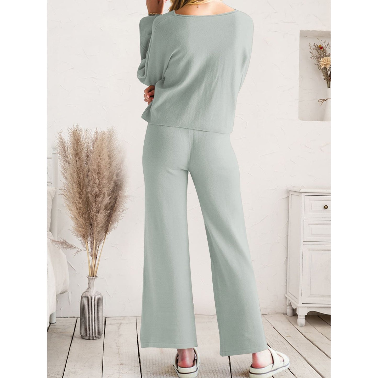 Long Sleeve Lounge Top and Drawstring Pants Set