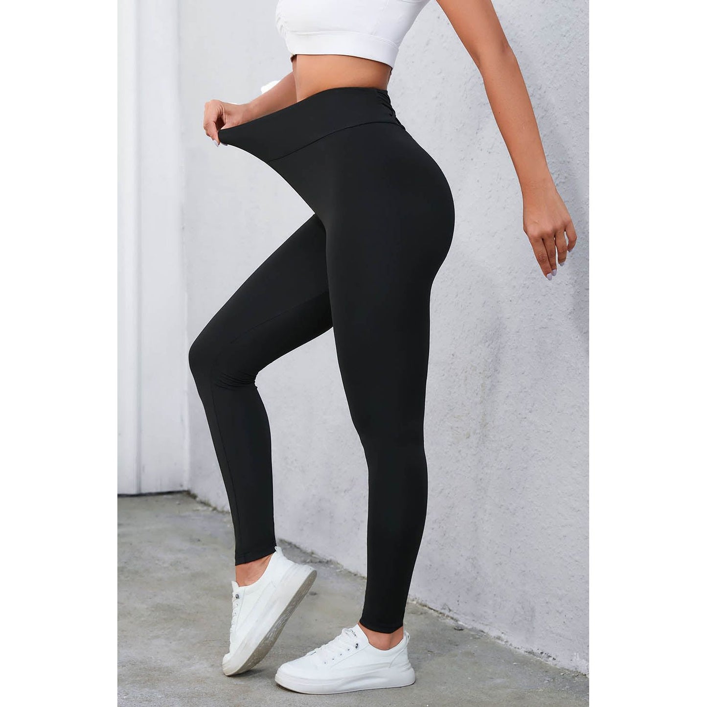 Crisscross Detail Wide Waistband Leggings