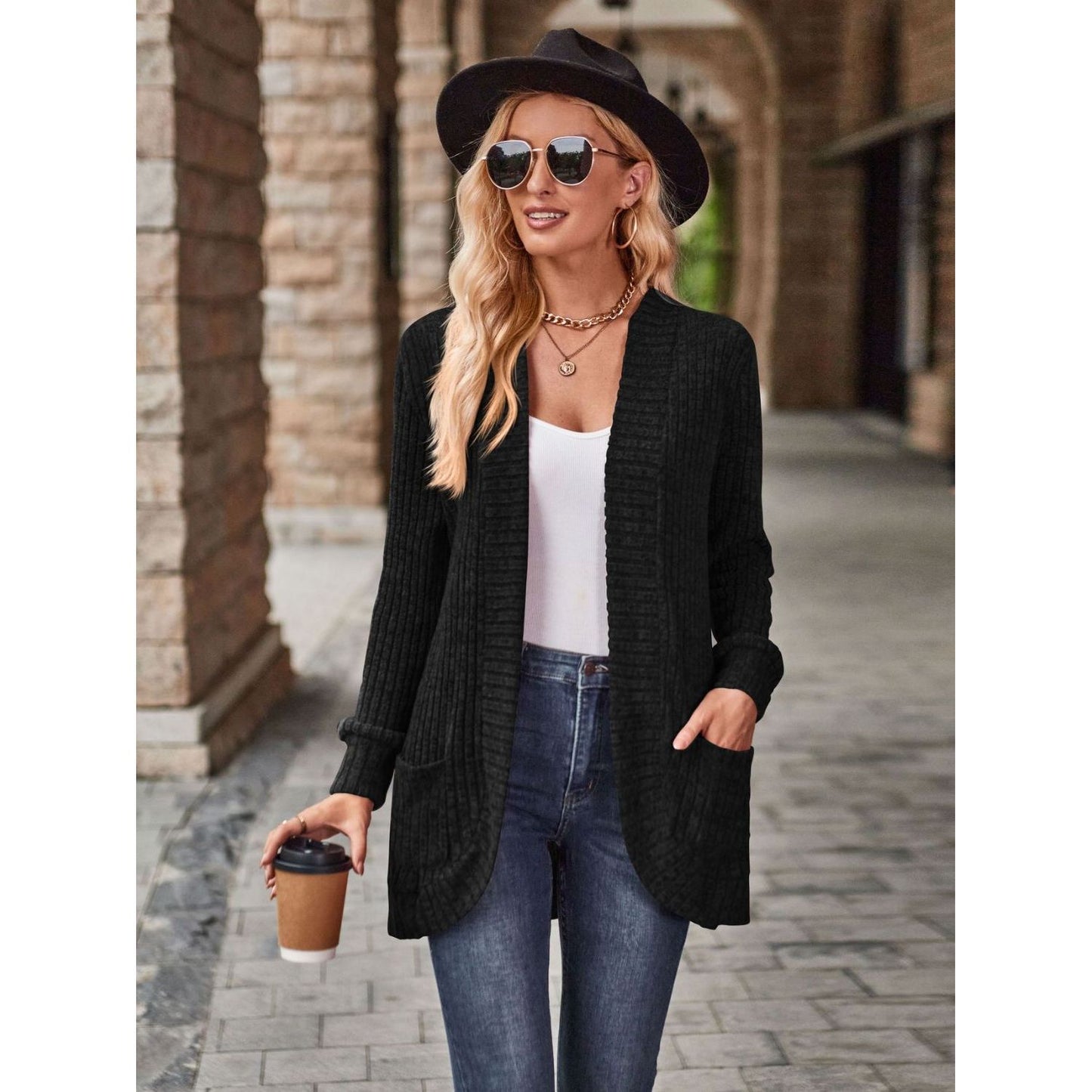 Open Front Cardigan with Pockets